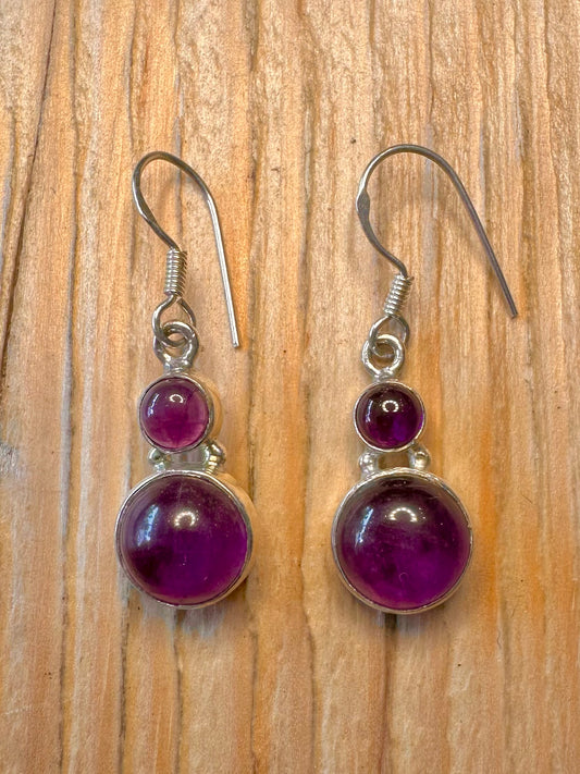 Vintage Amethyst Dangle 925 Sterling Silver Earrings