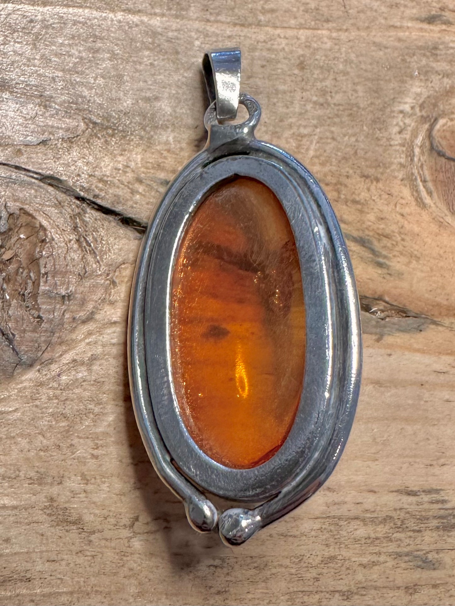 Vintage Elongated Amber 925 Silver Pendant