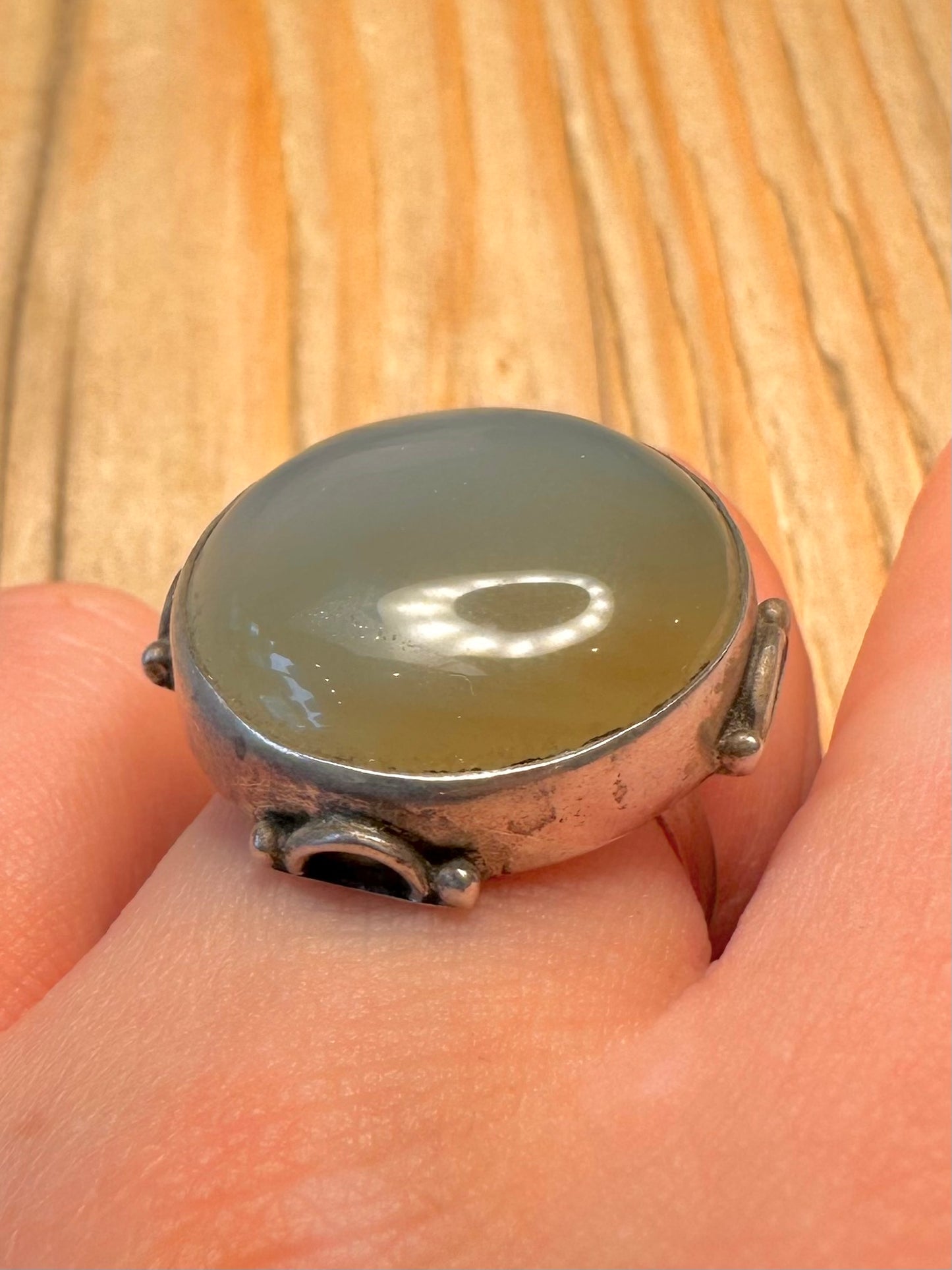 Vintage Prehnite Circle 925 Sterling Silver Size O Ring
