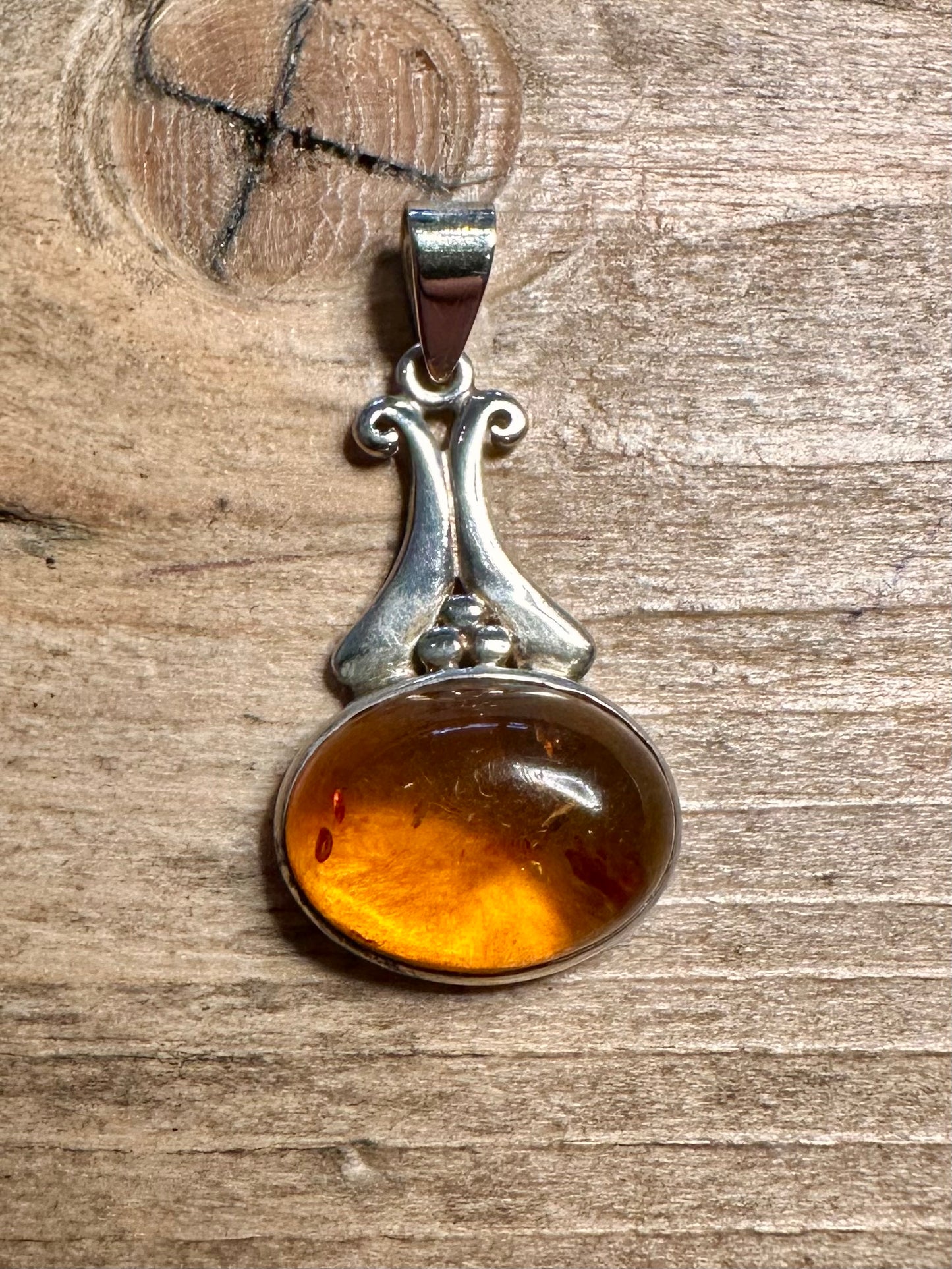 Vintage Amber Ornate 925 Silver Pendant