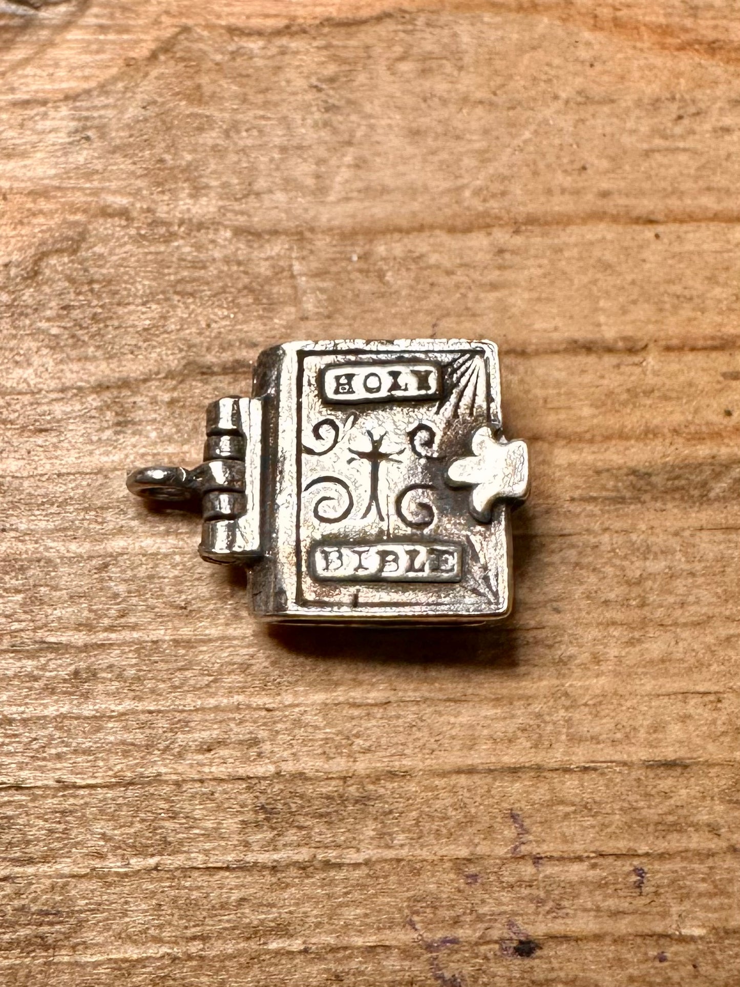 Vintage Bible with Paper Nuvu 925 Silver Charm Pendant
