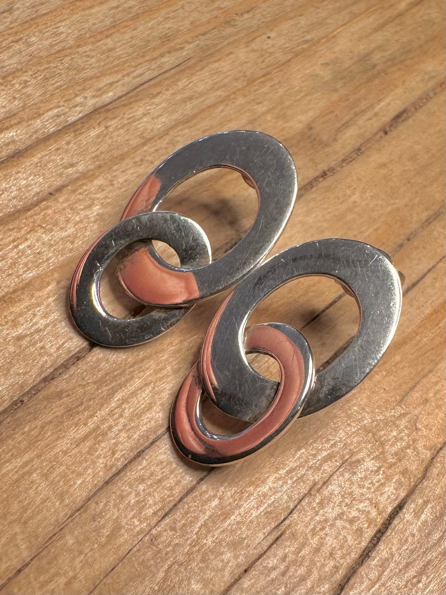 Abstract Circle Linked 925 Sterling Silver Earrings