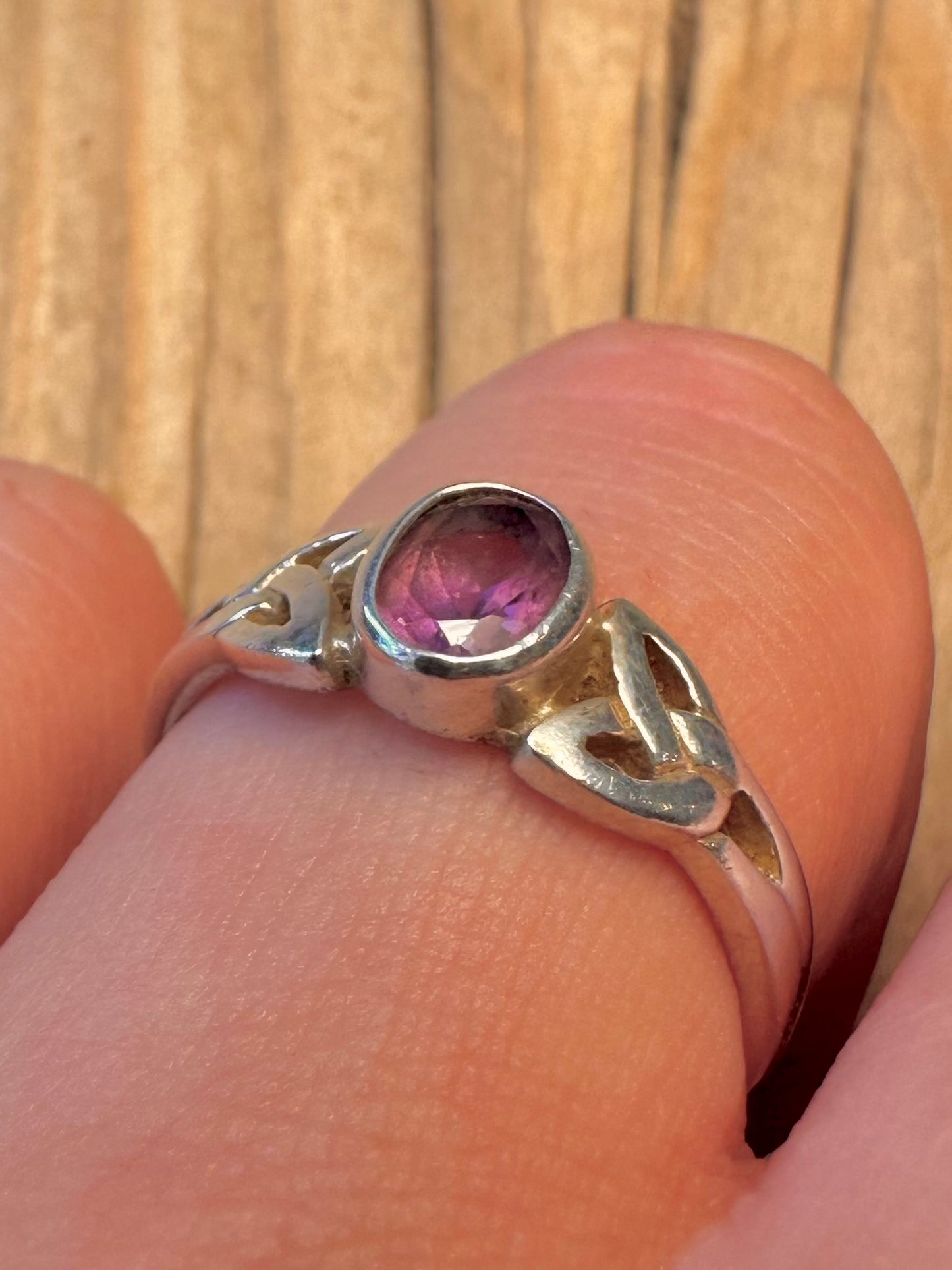 Vintage Amethyst Celtic 925 Sterling Silver Size R Ring