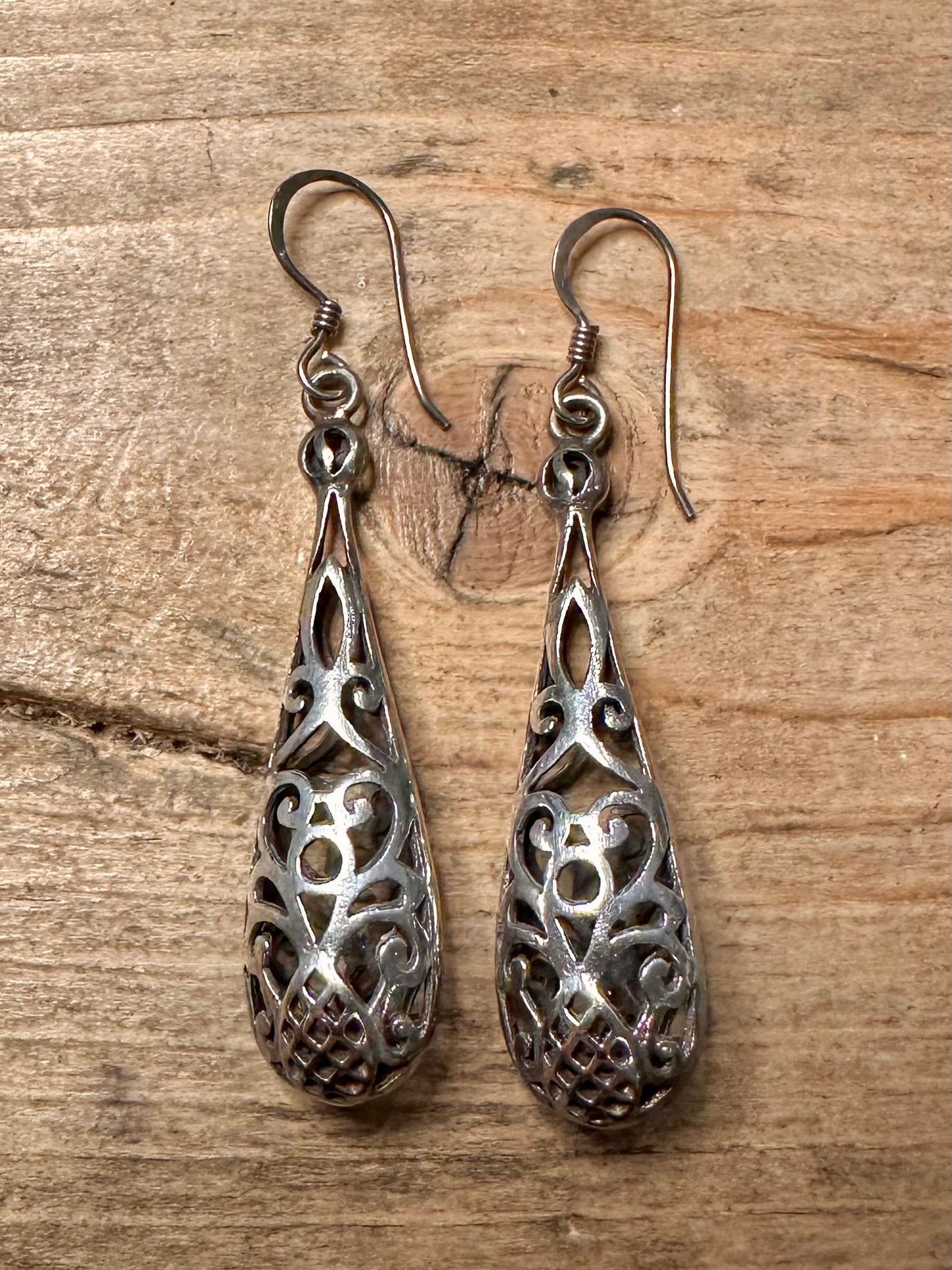 Vintage Filigree Dangle 925 Silver Earrings
