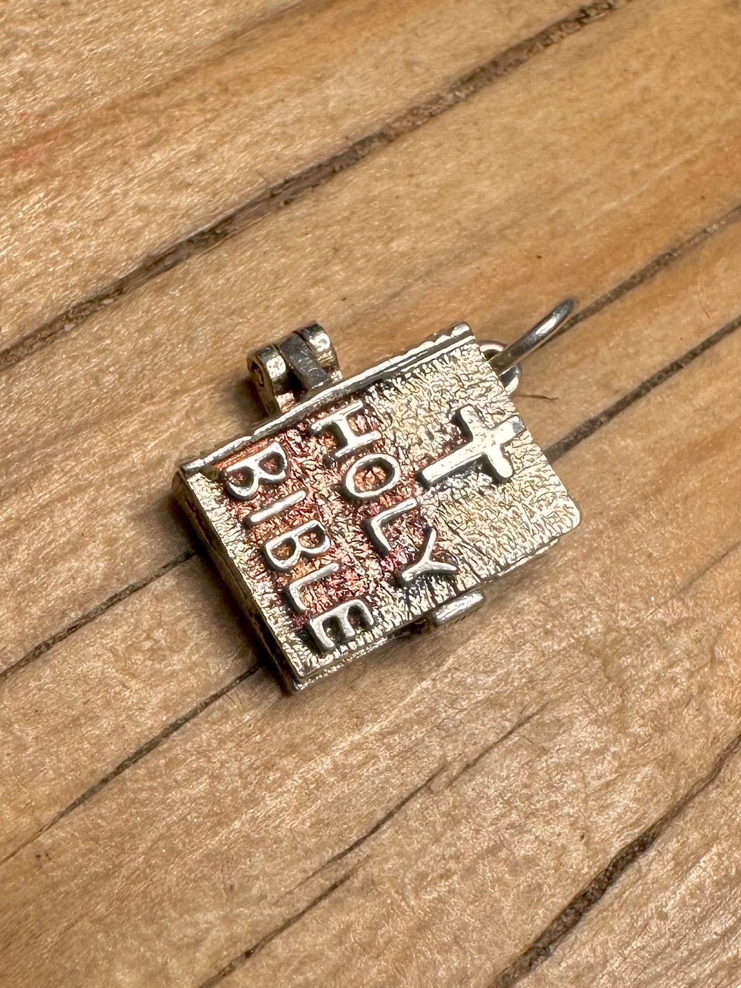Vintage Bible with Papers 925 Sterling Silver Charm Pendant
