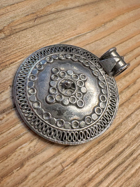 Vintage Tribal Style Circle 925 Sterling Silver Pendant