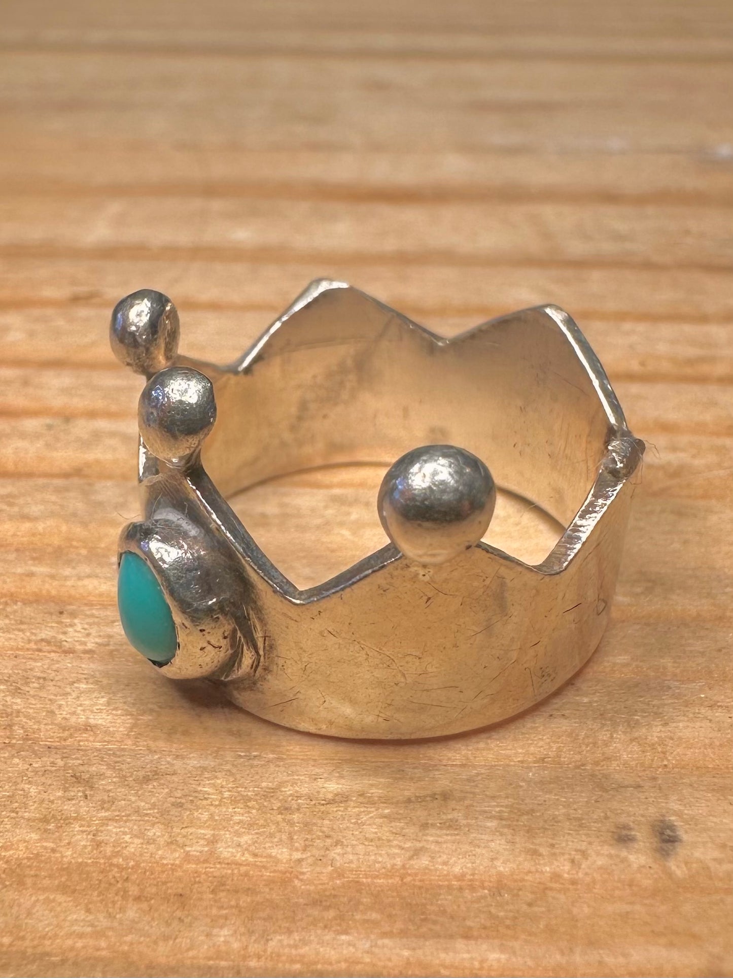 Vintage Crown Blue Stone 925 Sterling Silver Size M1/2 Ring