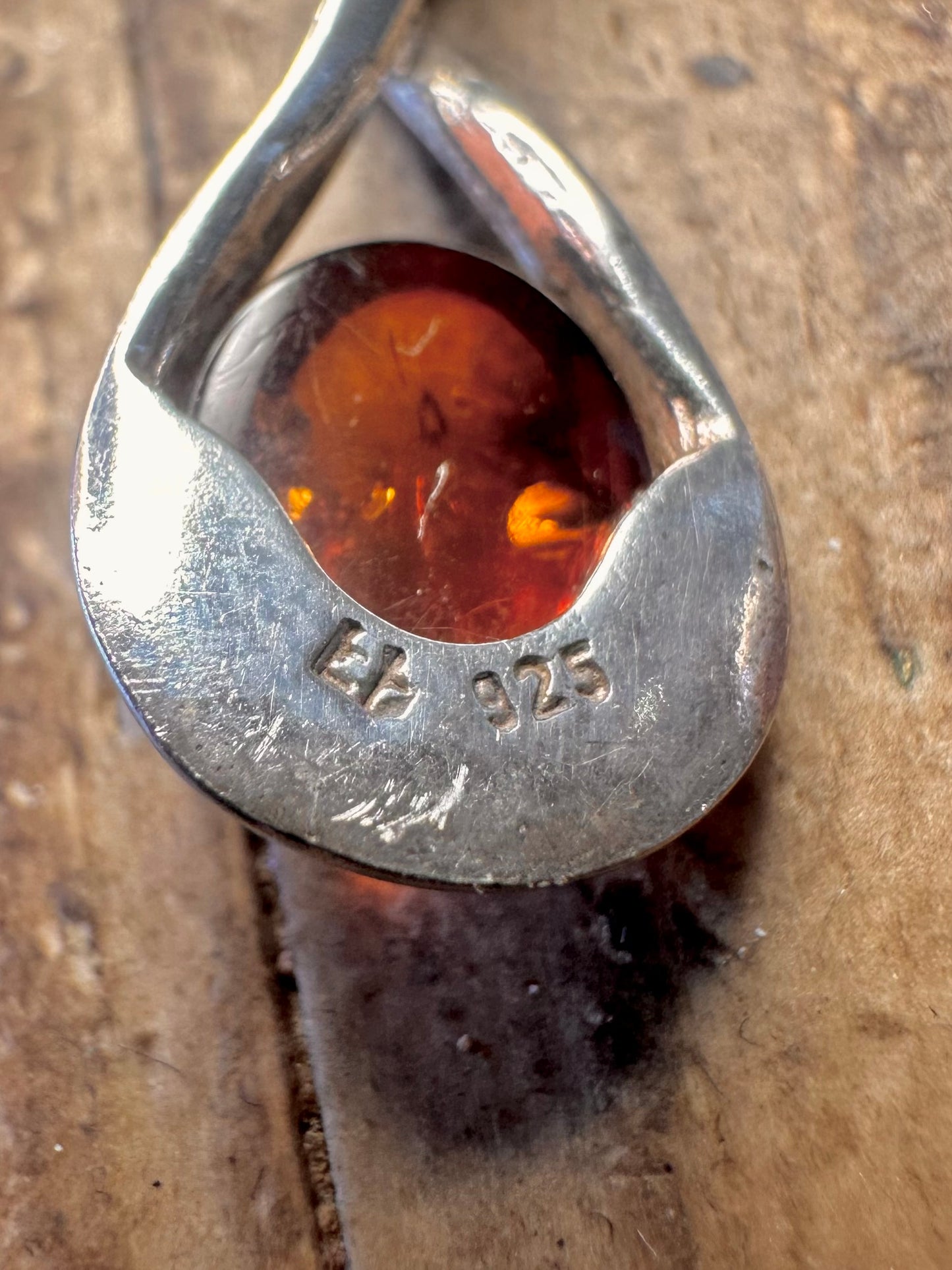 Modernist Amber Drop 925 Sterling Silver Earrings