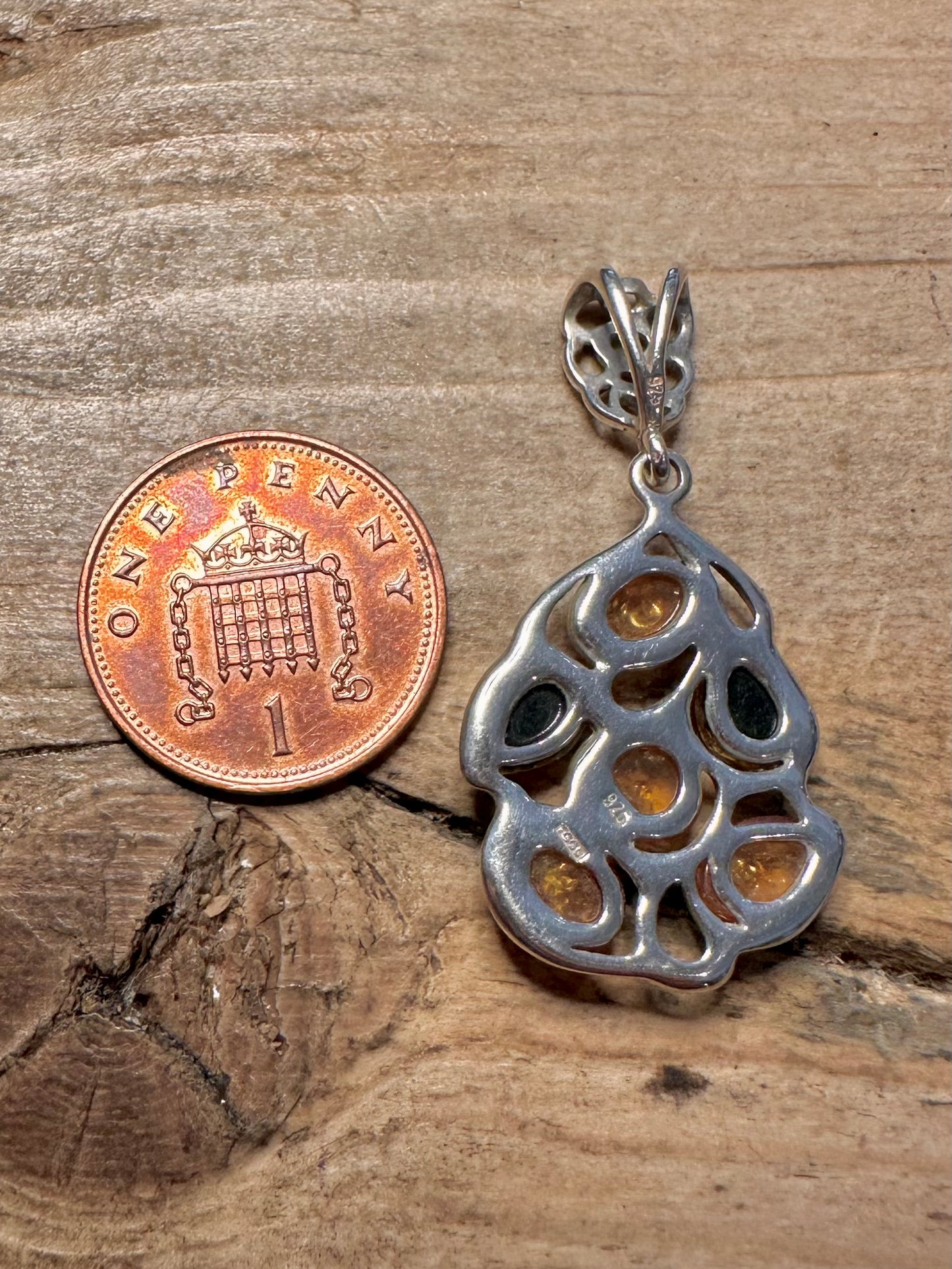 Abstract Multi Amber 925 Silver Pendant