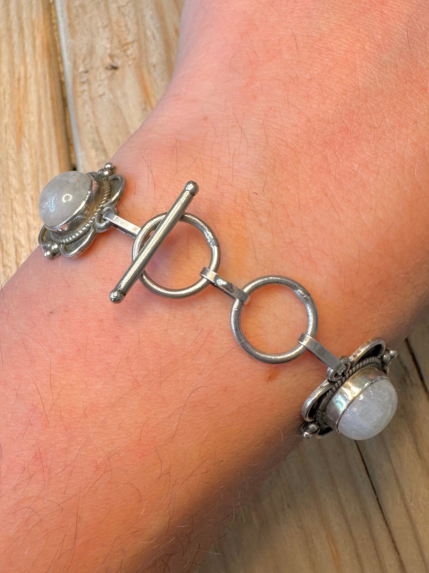 Stunning Vintage Moonstone 925 Silver 7 to 7.5 inch Bracelet