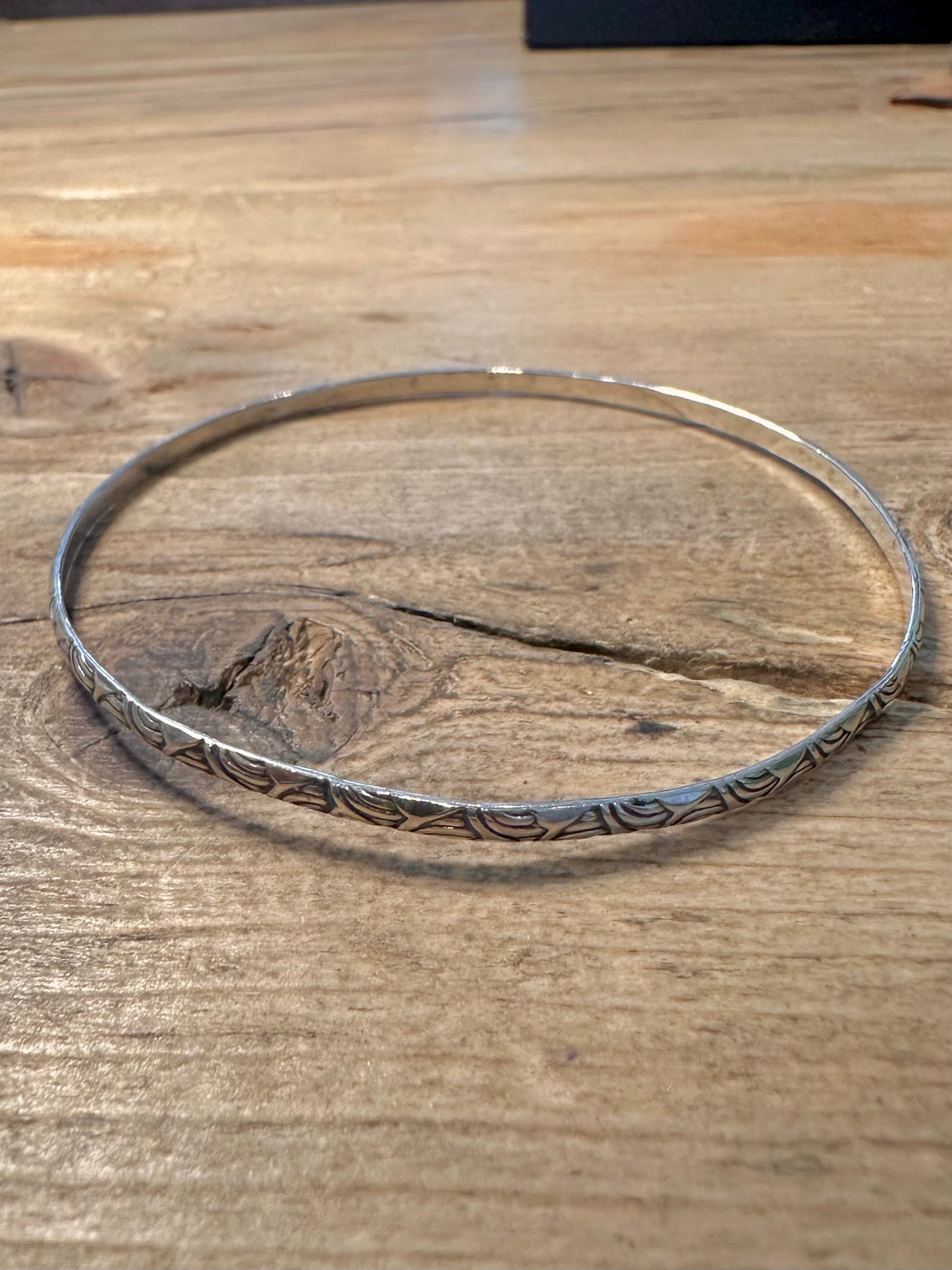 Vintage Boho Engraved 925 Silver Bangle