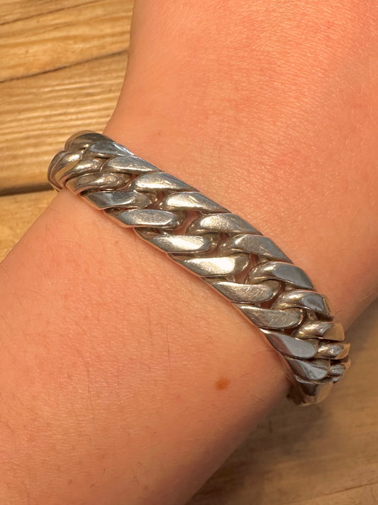 Vintage Chunky Curb Chain Box Clasp 925 Silver 8.5 inch Bracelet