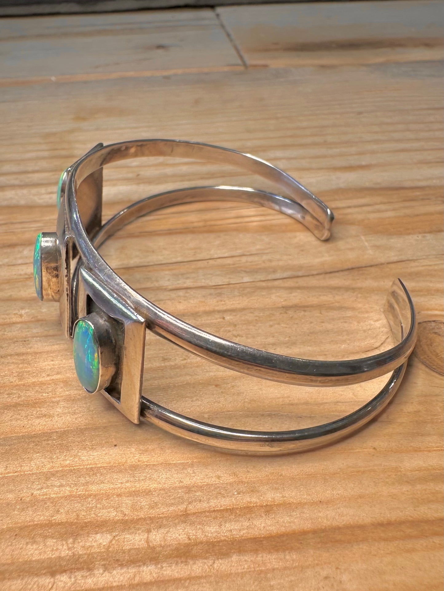 Vintage Opal 925 Sterling Silver Cuff Bangle