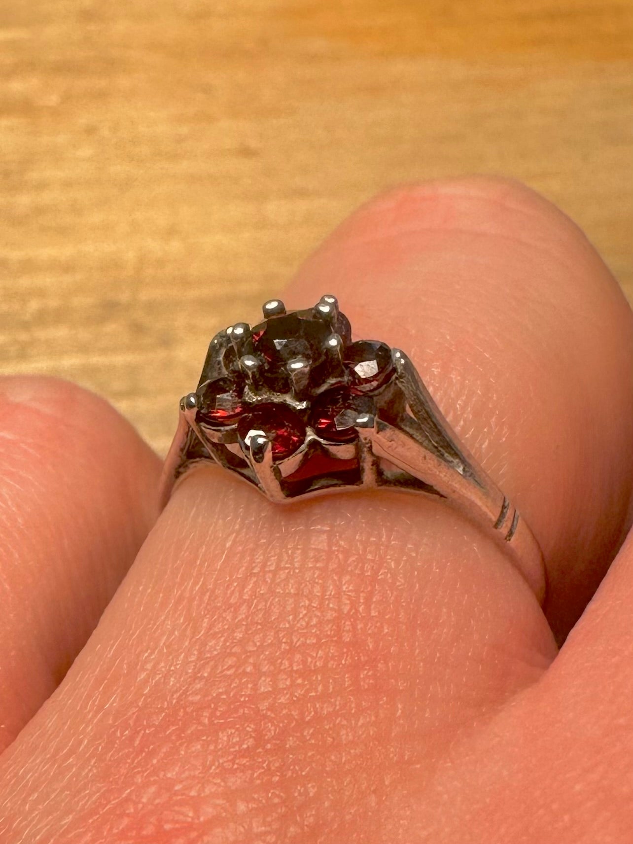 Vintage Garnet Cluster 925 Silver Size P Ring