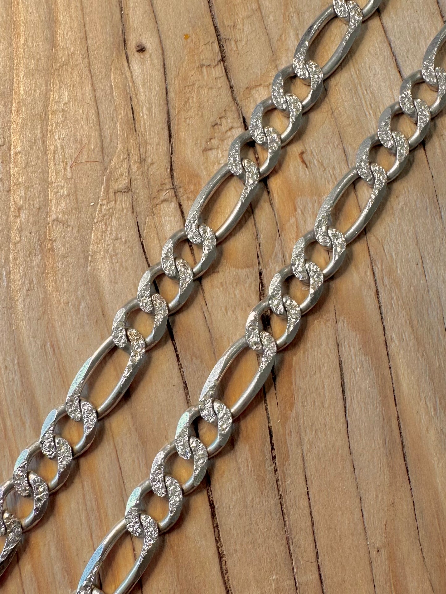 Vintage Italian Textured Figaro Chain 925 Silver 19.5 inch Necklace