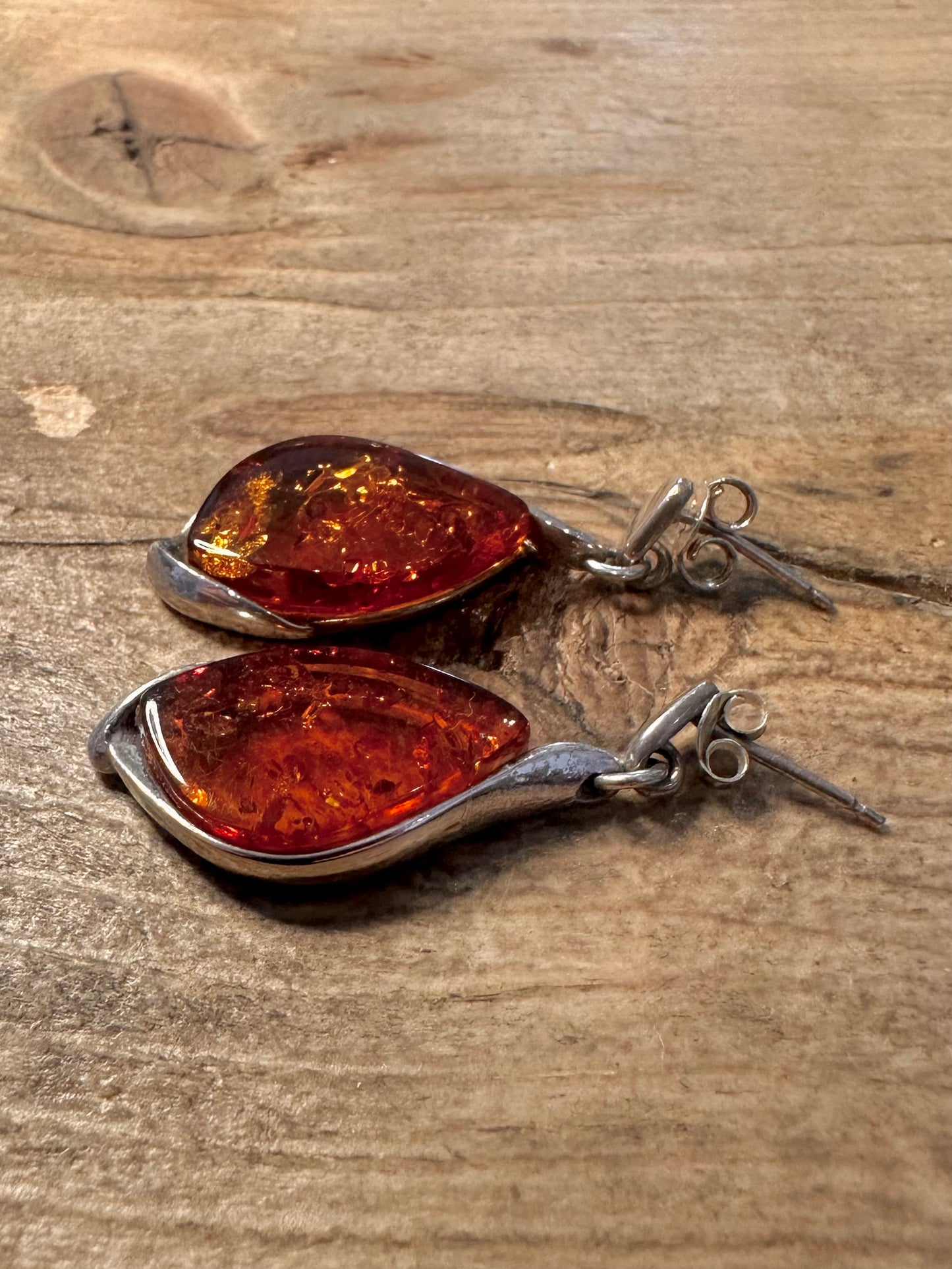 Vintage Amber Dangle 925 Silver Earrings