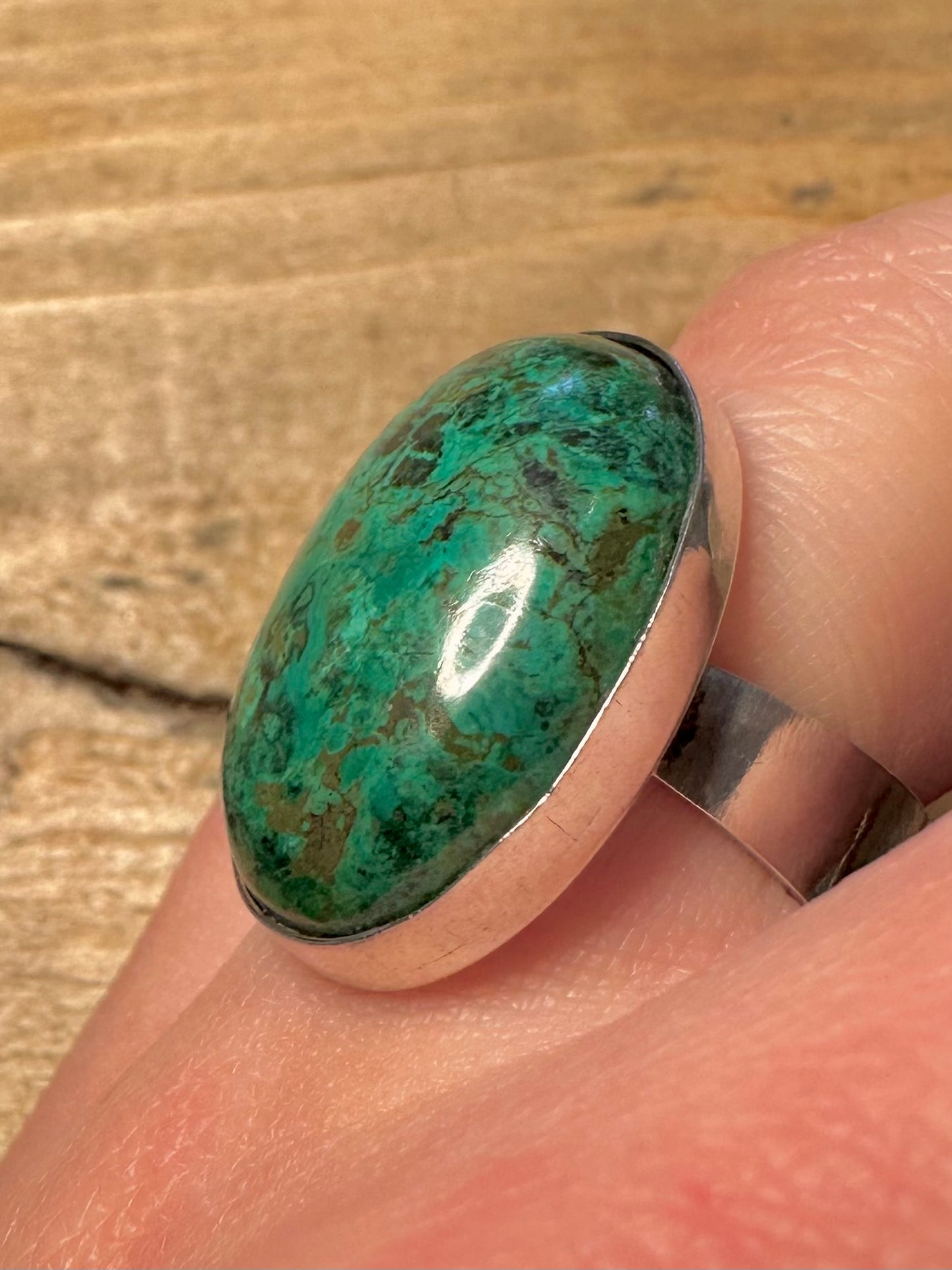 Vintage Blue Green Oval 925 Silver Isreal Size P Ring