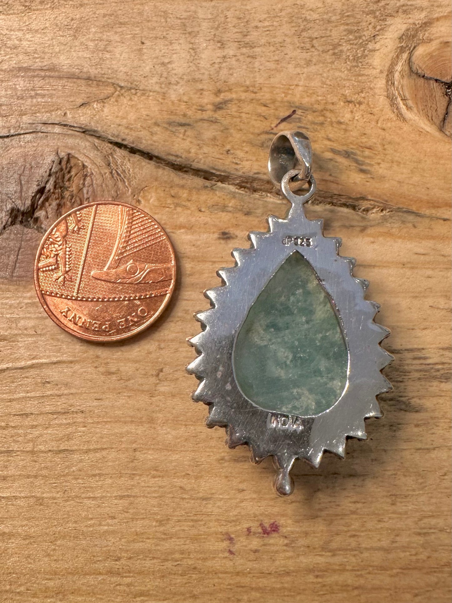 Vintage Blue Translucent Stone Boho 925 Silver Pendant