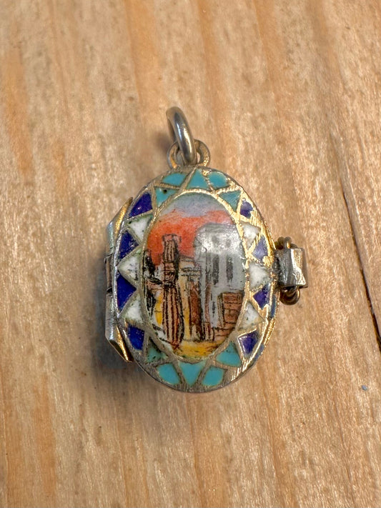 Vintage Rare Egyptian Art Deco Moses Enamel 800 Silver Pendant