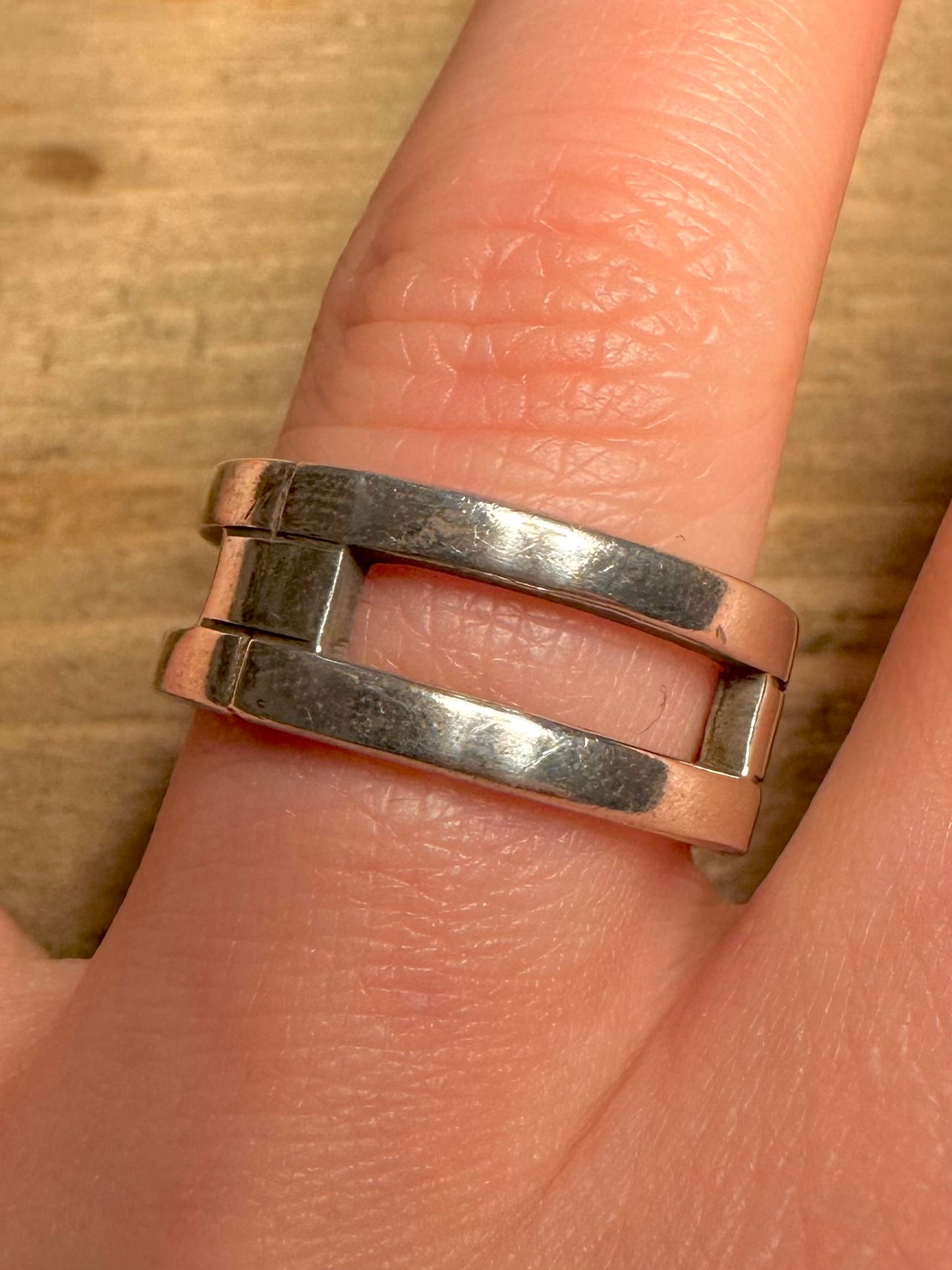 Modernist Cut Out Band 925 Silver Size T Ring