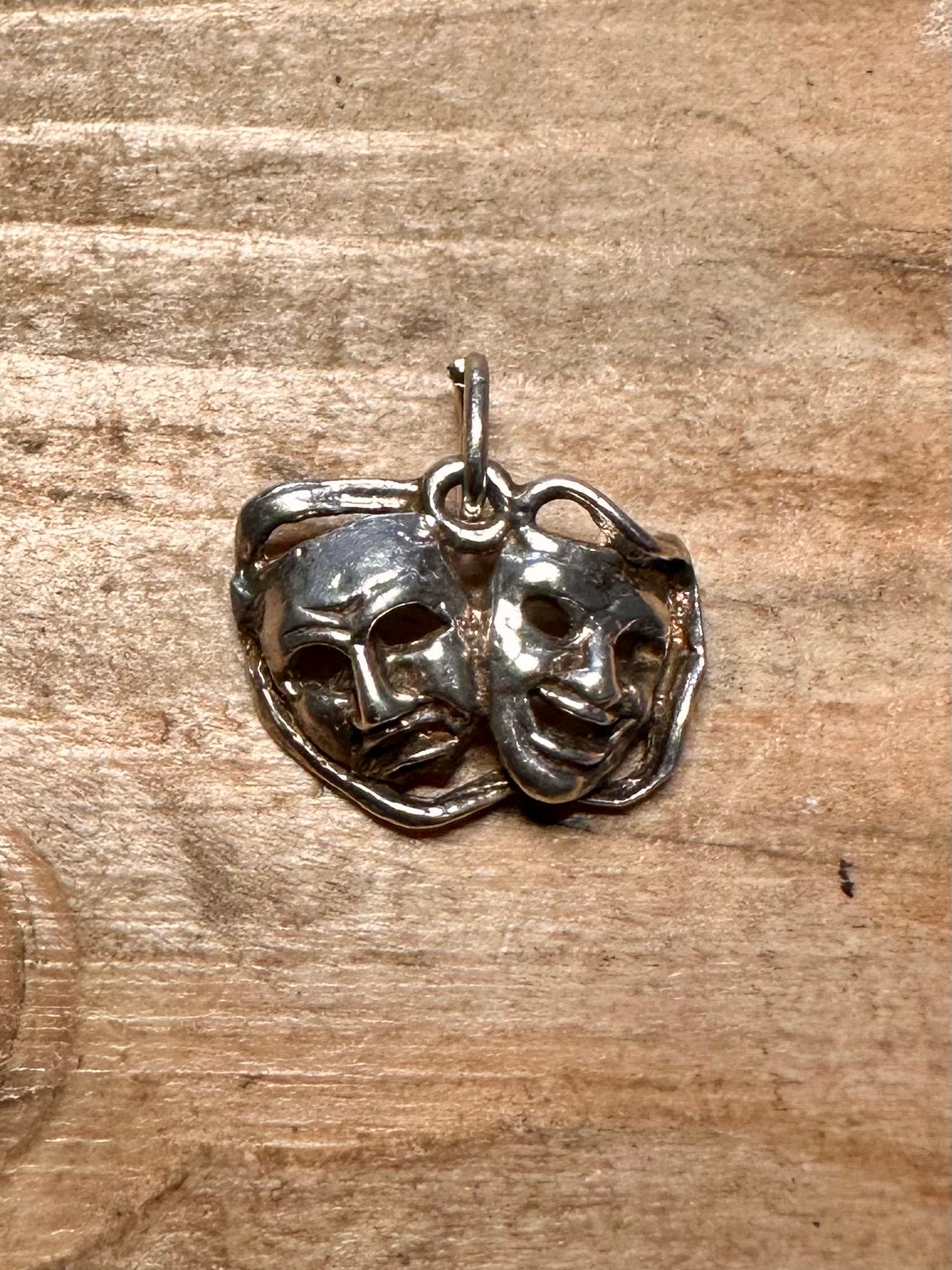 Vintage Comedy and Tragedy Mask 925 Silver Charm Pendant