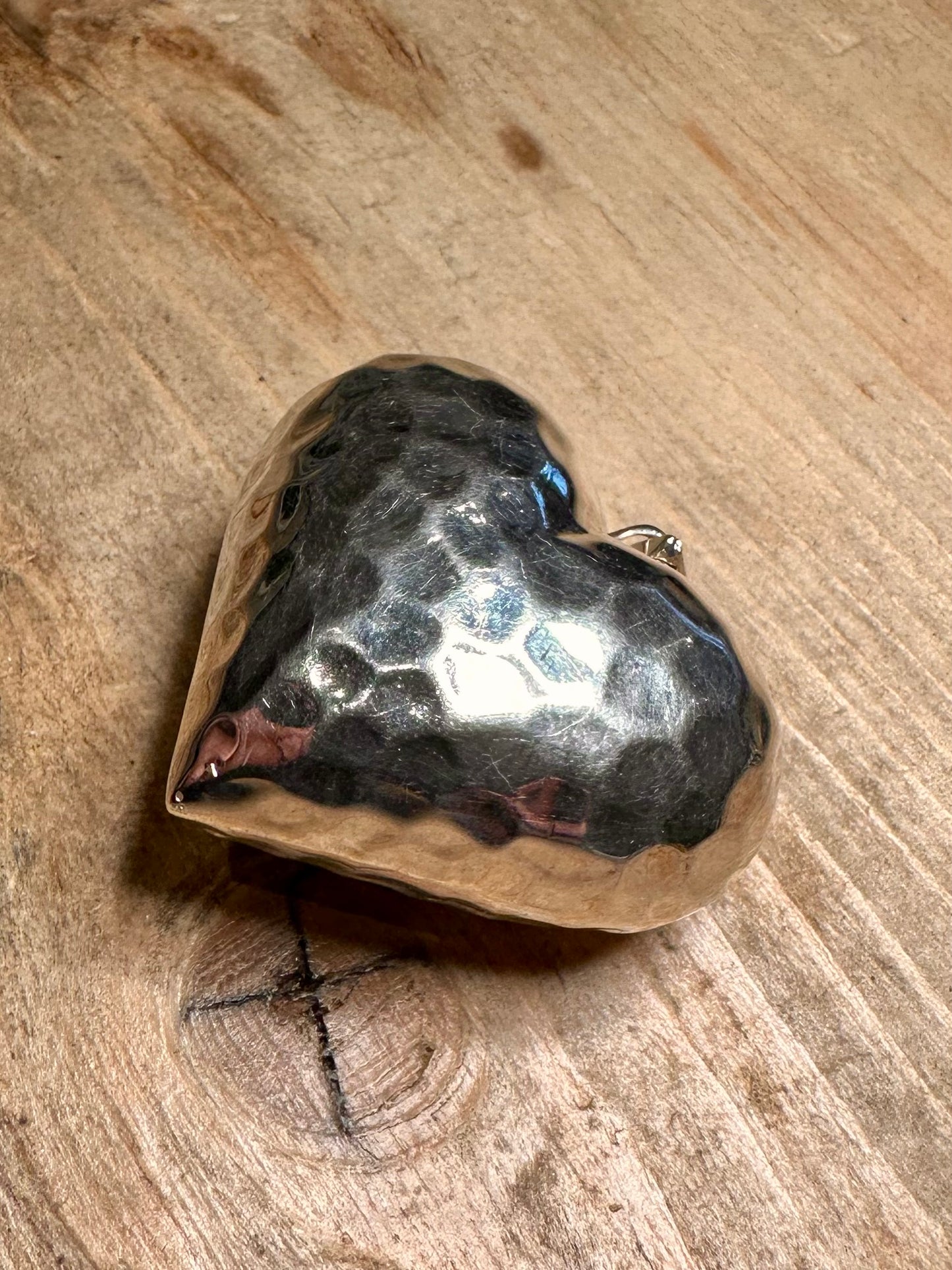 Abstract Hammered Large Puff Heart 925 Silver Pendant