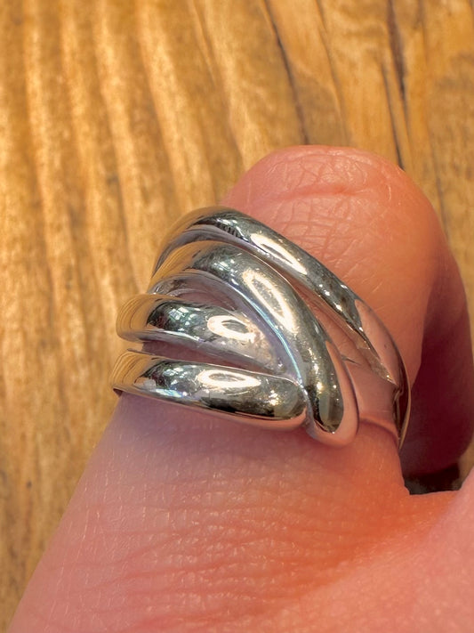 Abstract Layer 925 Sterling Silver Size N Ring