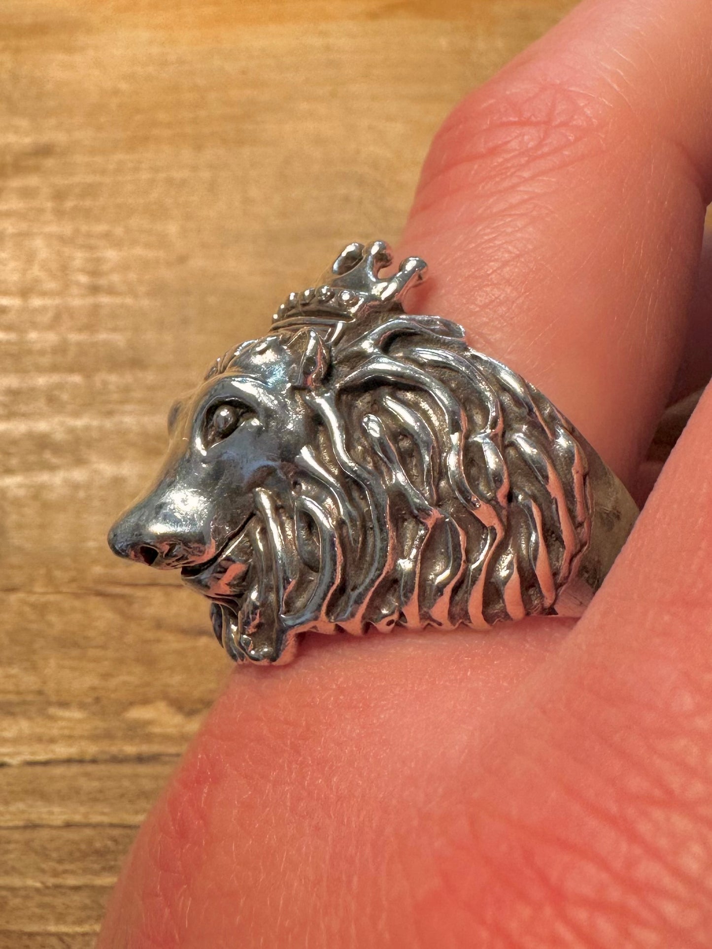 Vintage Large Lion King Head 925 Silver Size W Ring