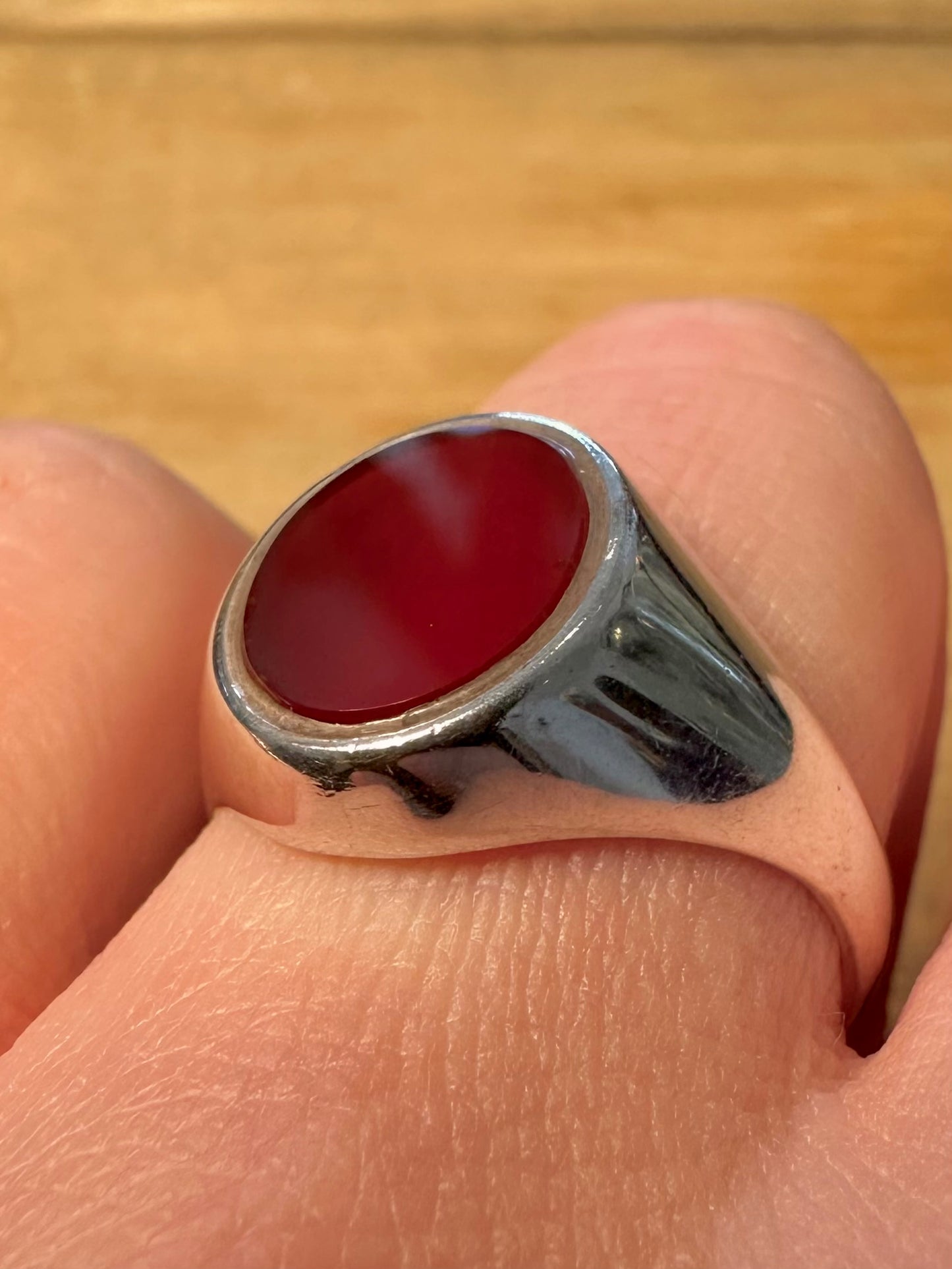 Vintage Carnelian Signet 925 Silver Size V1/2 Ring