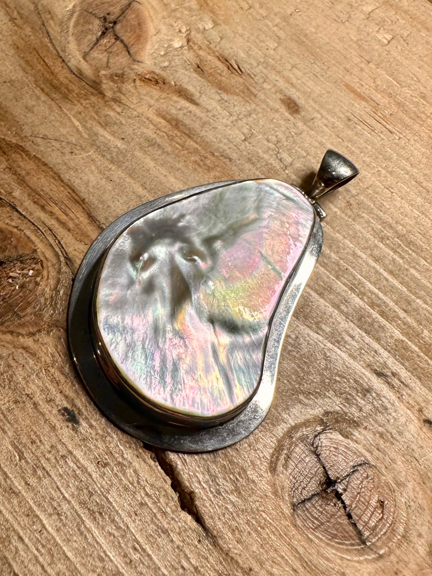 Modernist Large Mother of Pearl 925 Silver Pendant