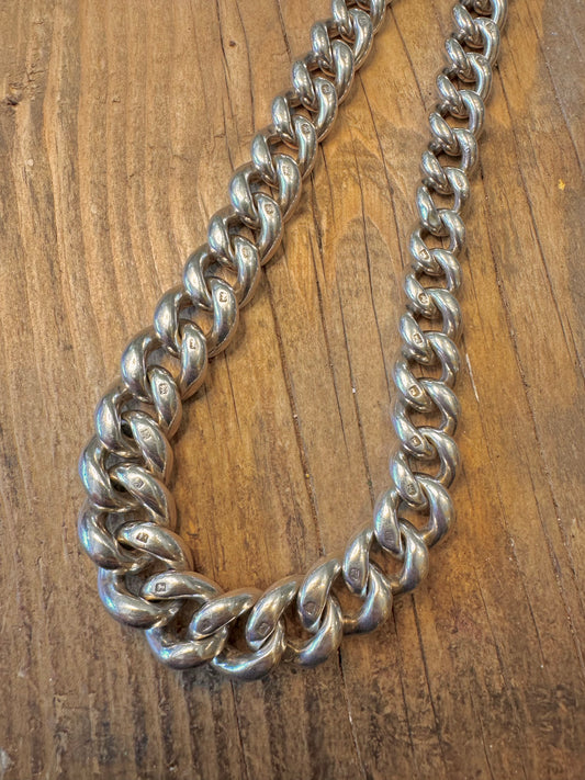 Chunky Graduated Curb Chain 925 Sterling Silver Every Link 17 inch Necklace