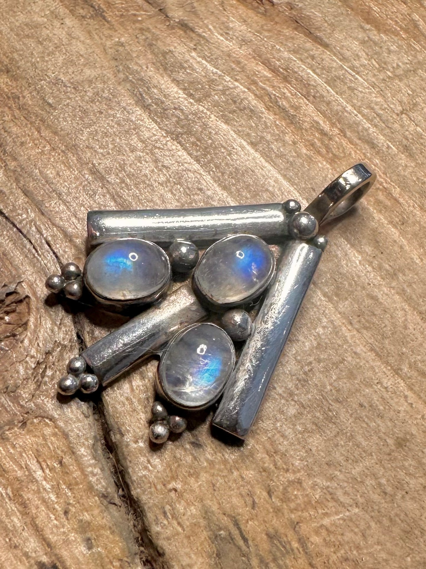 Abstract Moonstone Triangle 925 Silver Pendant