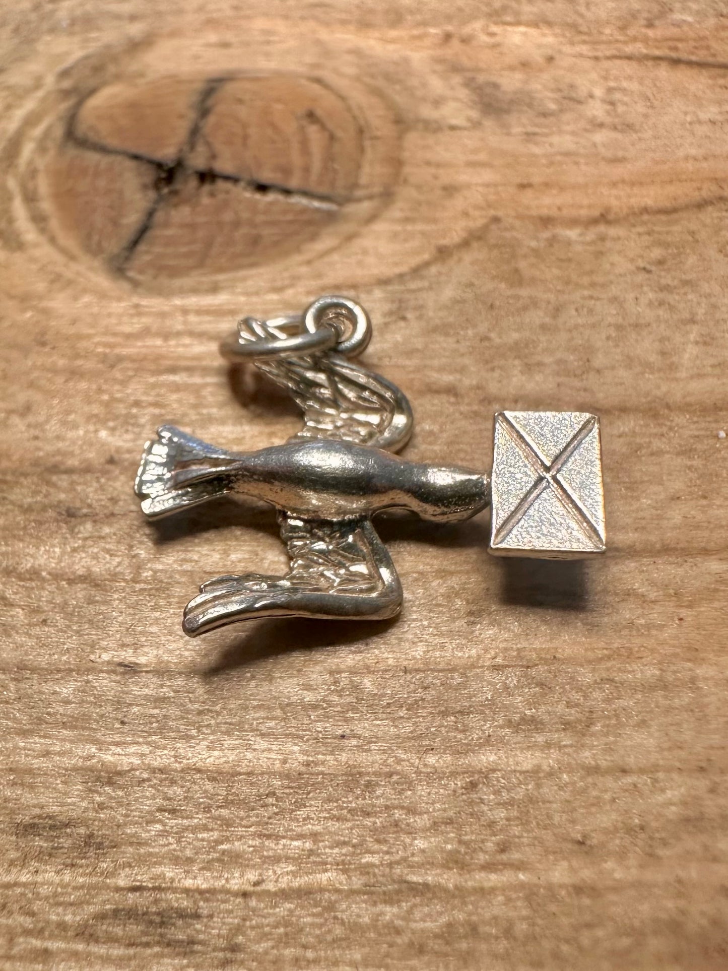 Vintage Bird Carrying Letter 925 Silver Pendant