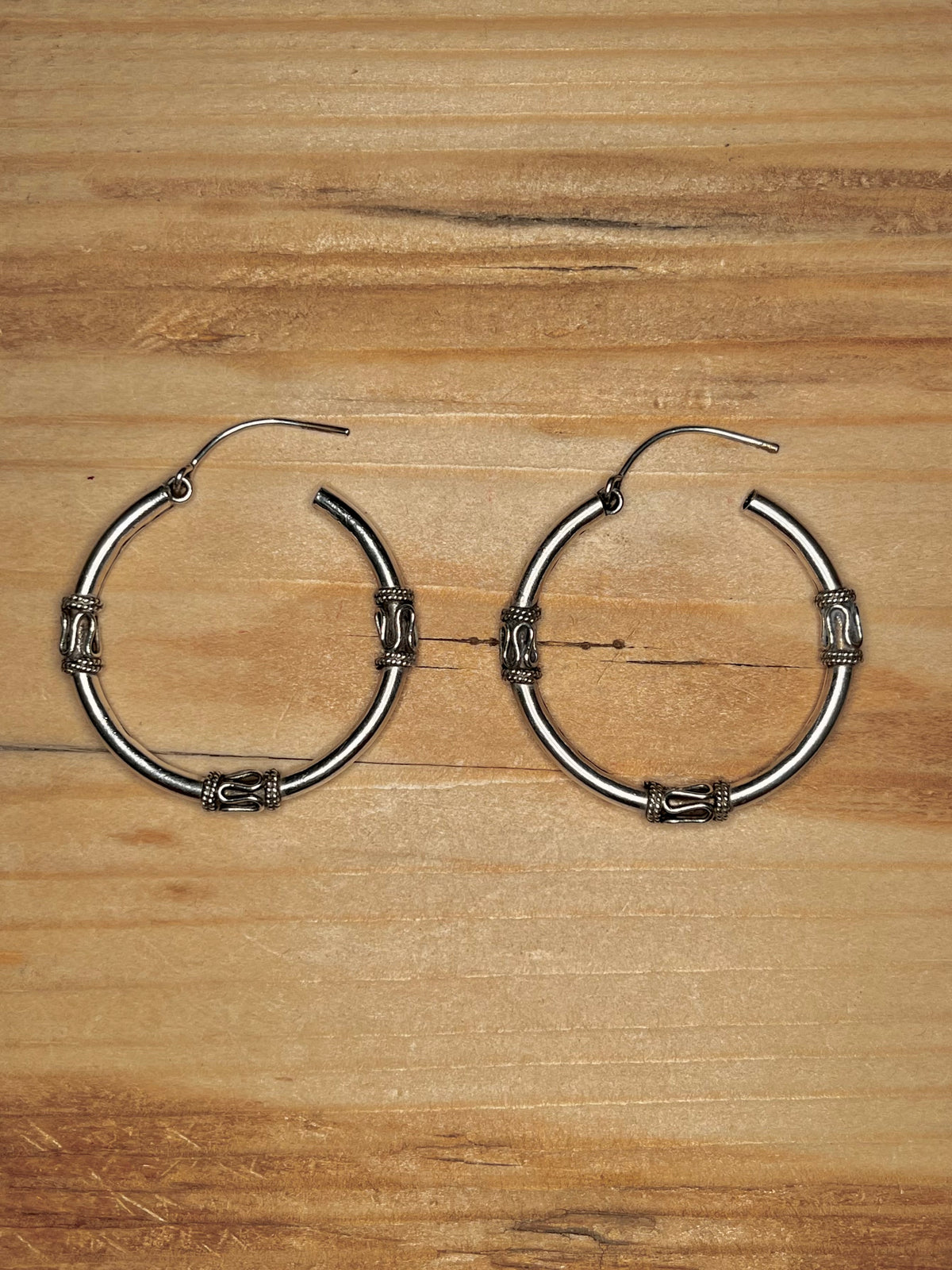 Bali Style Large Hoops 925 Sterling Silver Earrings