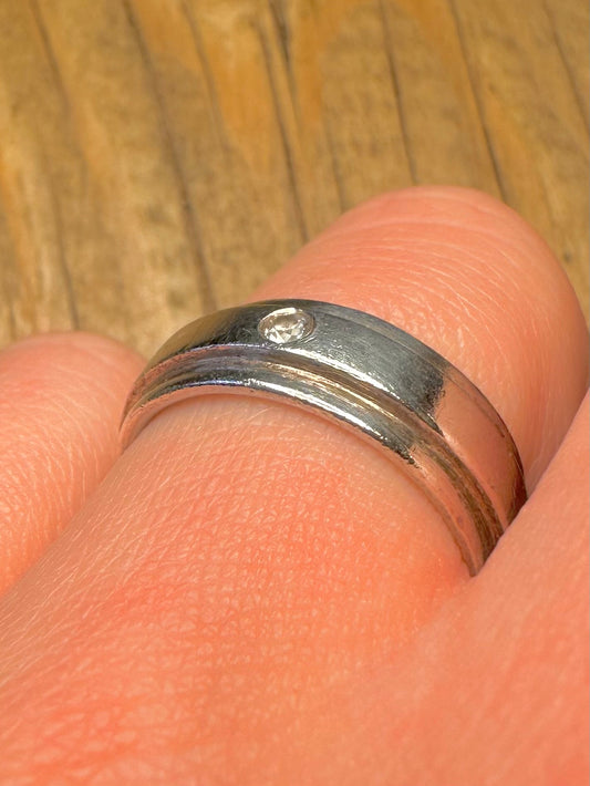 Vintage Cubic Zirconia Band 925 Sterling Silver Size P1/2 Ring