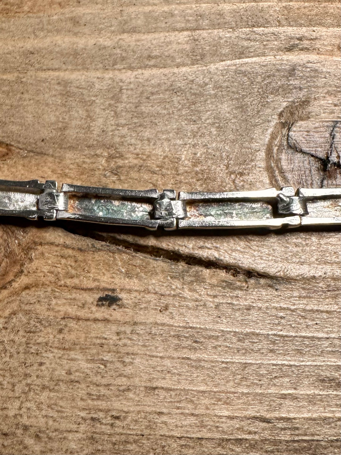 Abstract Vintage Bar Chain 925 Silver 7 inch Bracelet