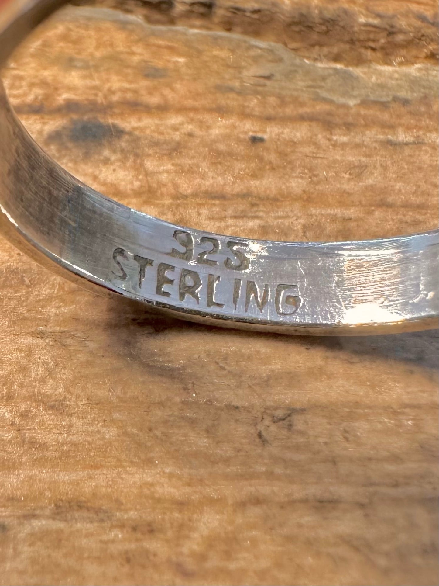 Vintage Red Enamel Band 925 Silver Size P Ring
