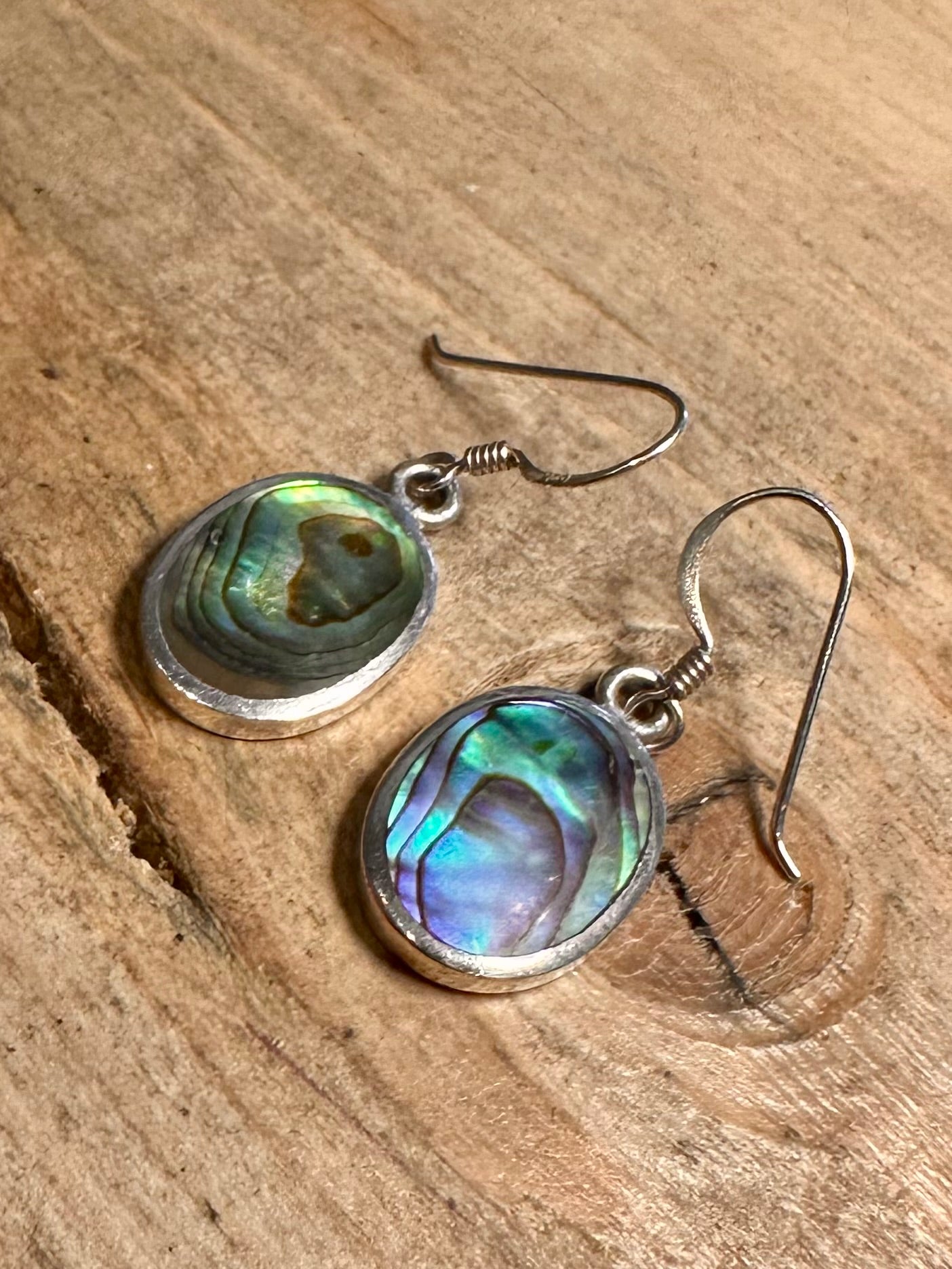 Vintage Abalone Oval 925 Silver Earrings