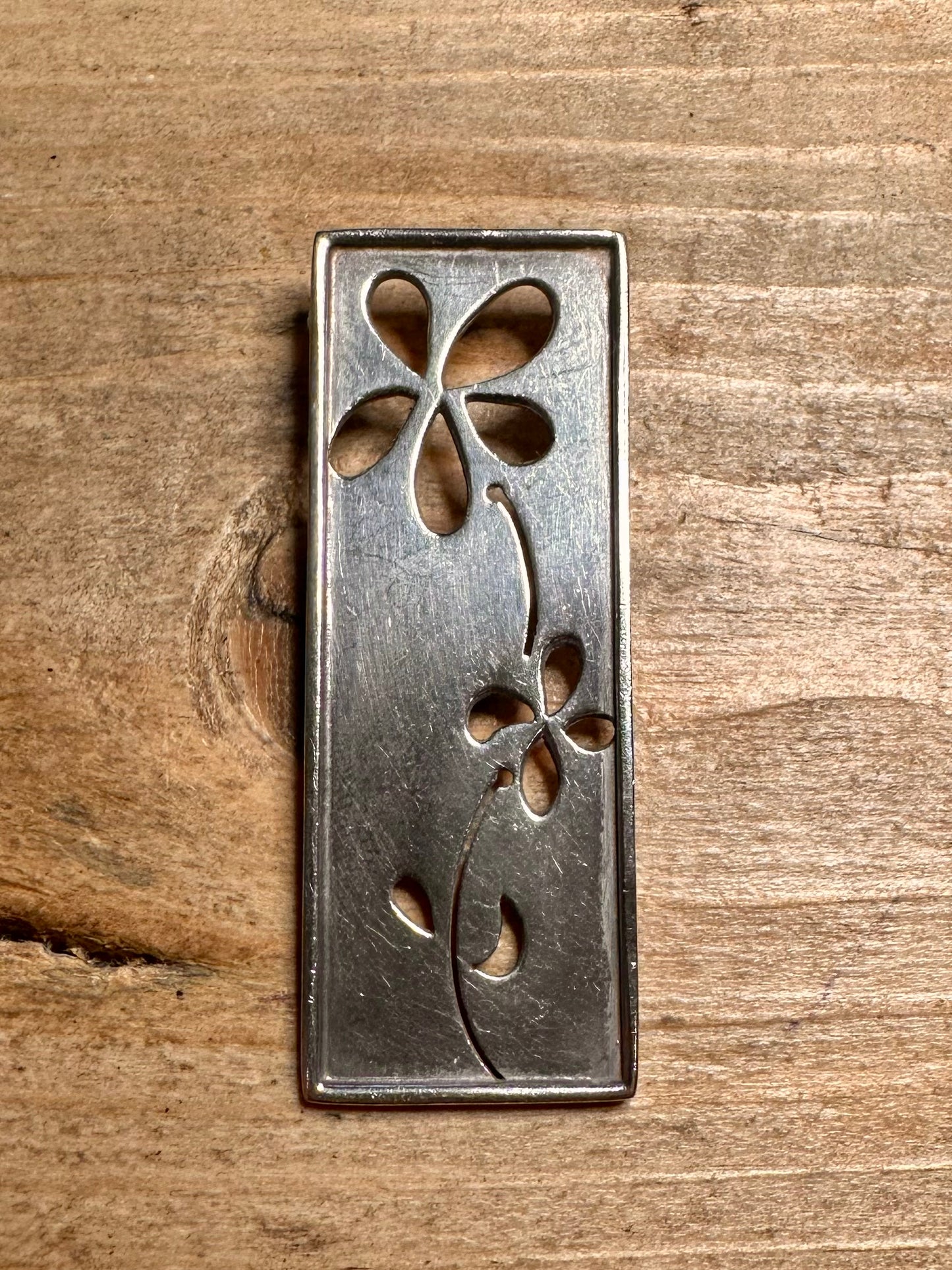 Abstract 2005 Rectangle Flower 925 Silver Pendant