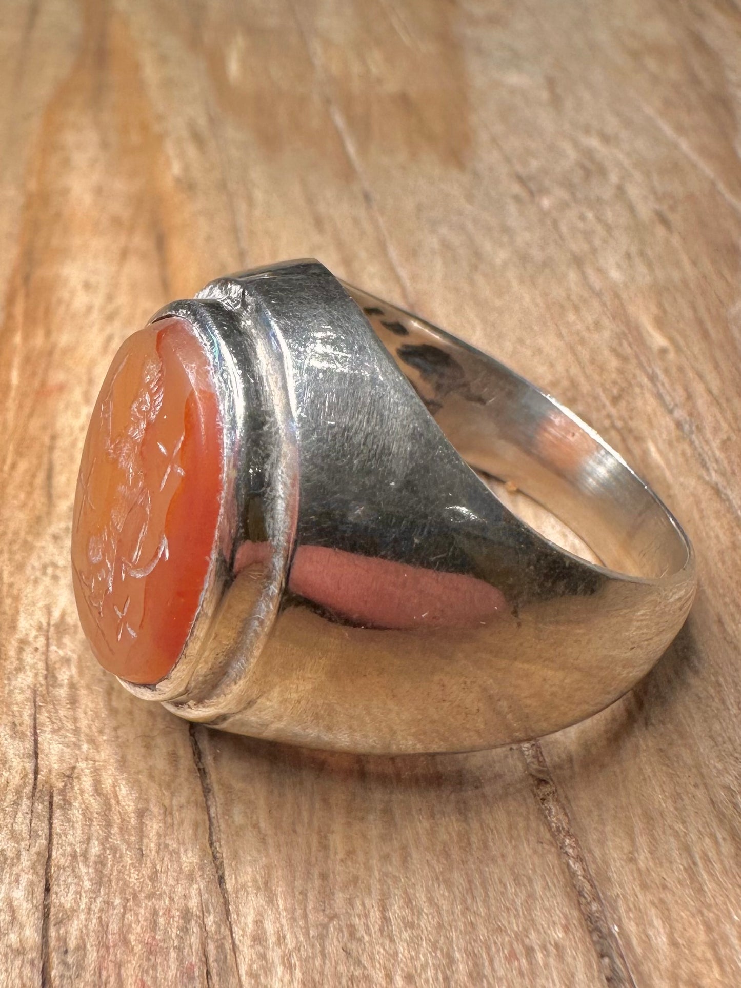 Vintage Banded Agate Sultan Intaglio 925 Sterling Silver Size T1/2 Ring