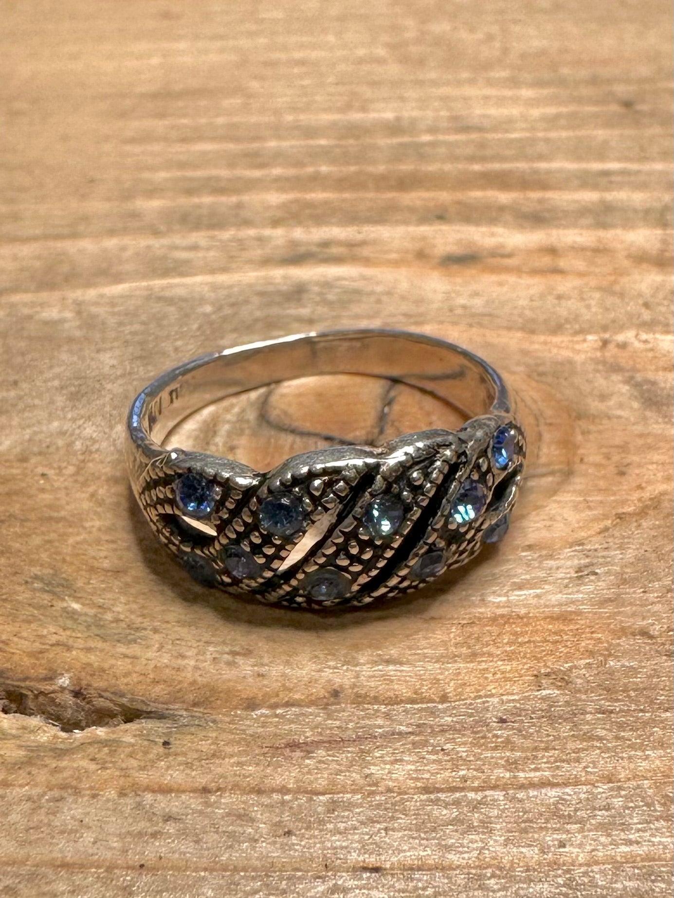Vintage Blue Stone 925 Silver Size Q Ring