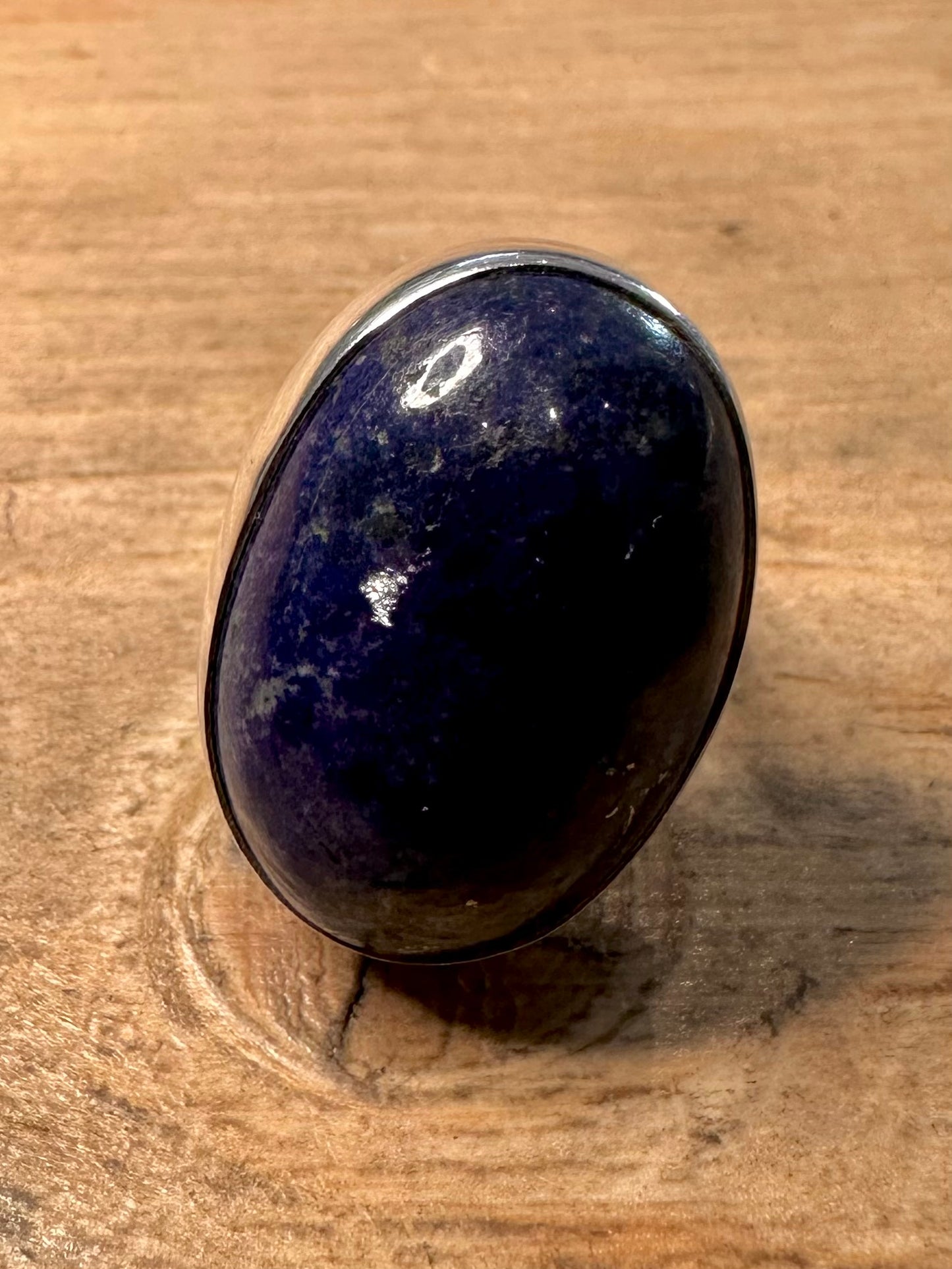 Vintage Large Oval Lapis 925 Silver Size M Ring