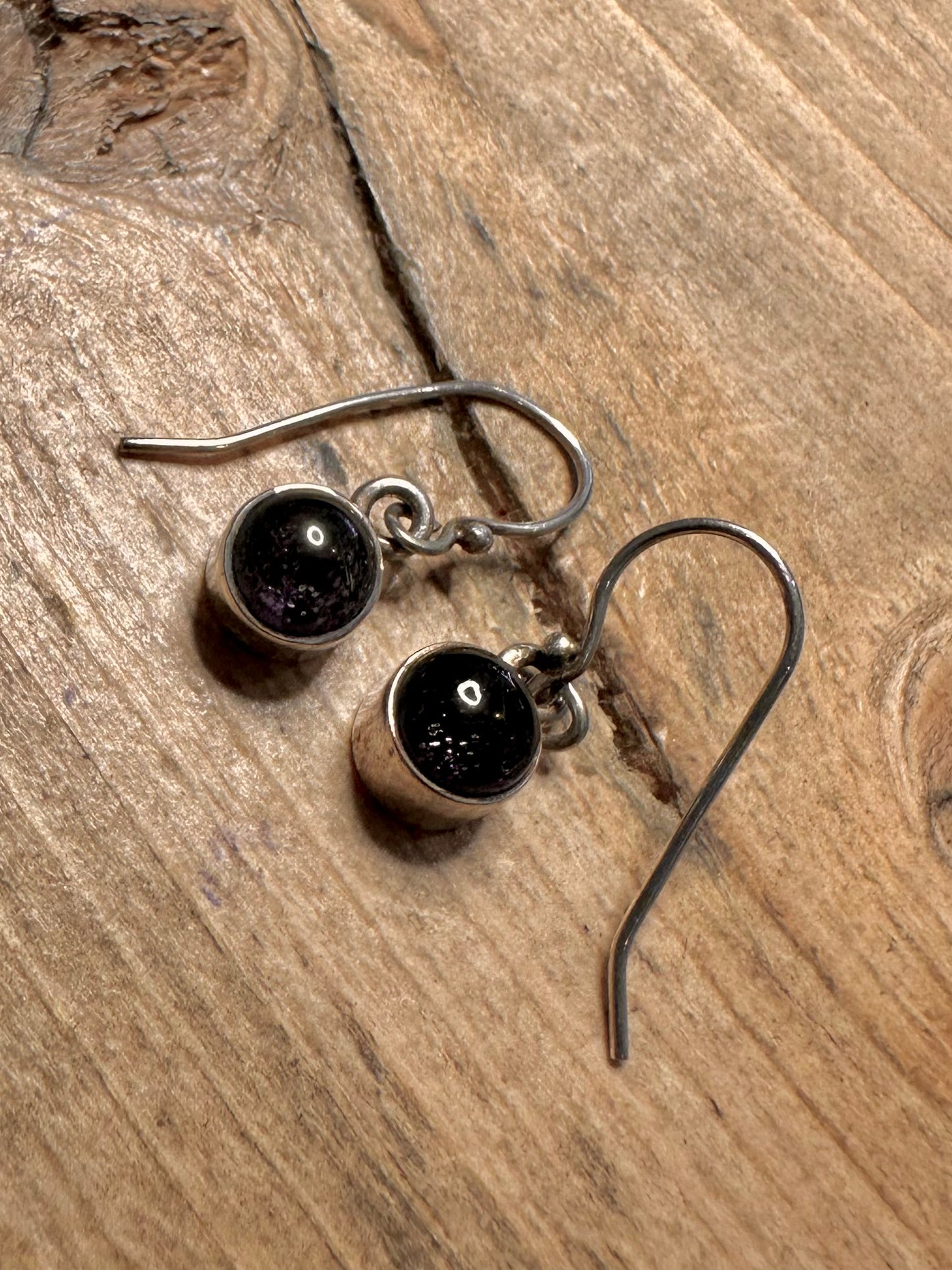 Vintage Dark Blue Circle 925 Silver Earrings