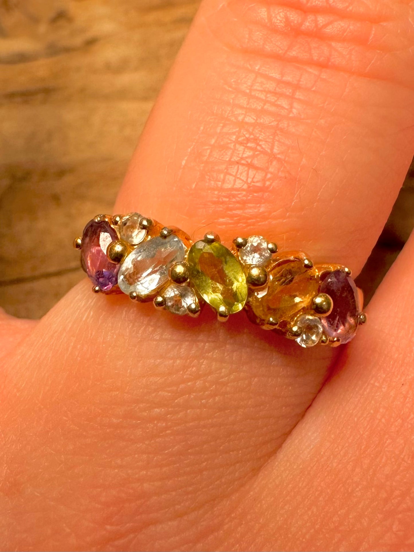 Vintage Multi Gemstone Gold on 925 Silver Size P1/2 Ring