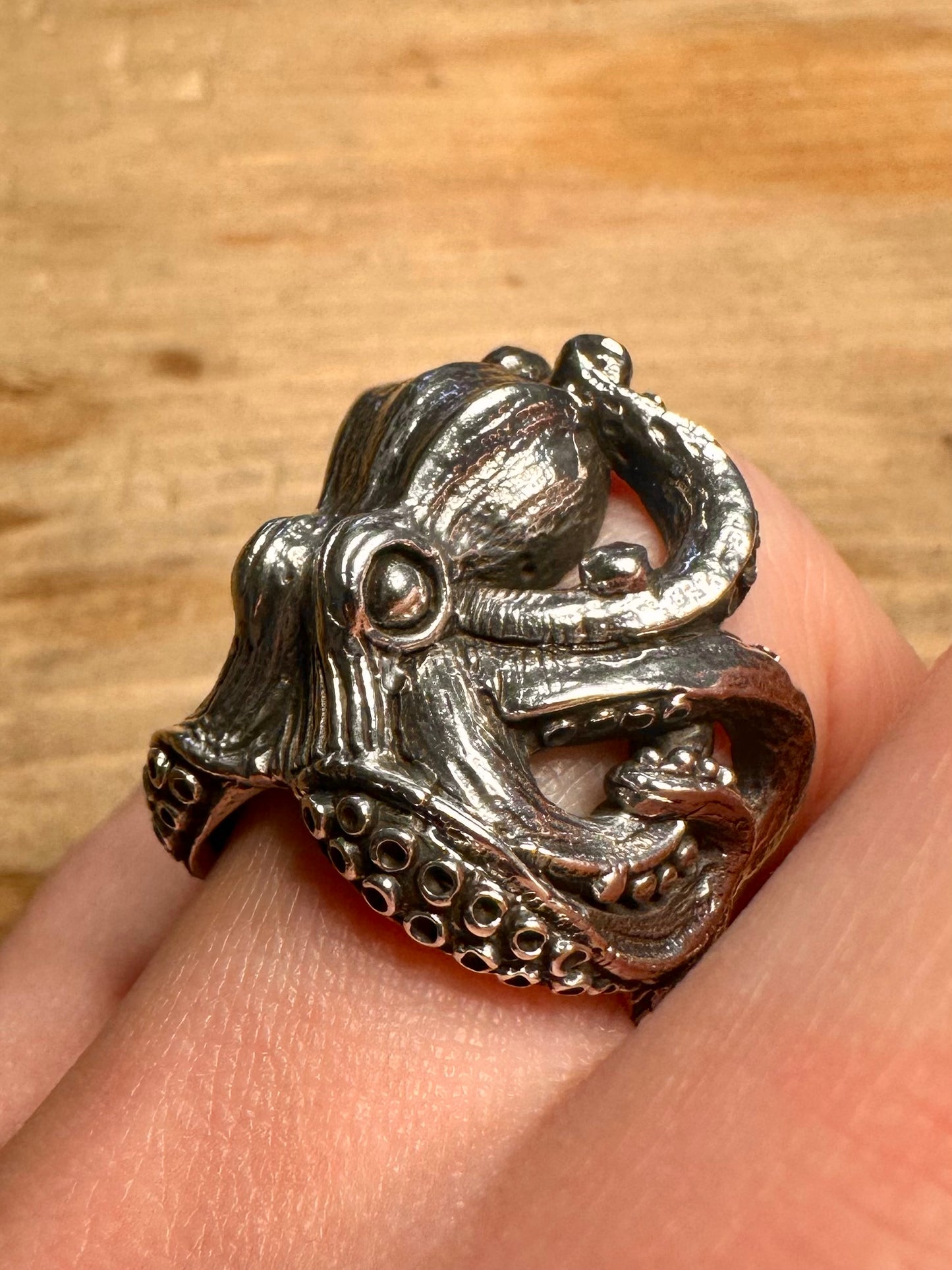 Vintage Large Octopus 925 Silver Size R1/2 Ring