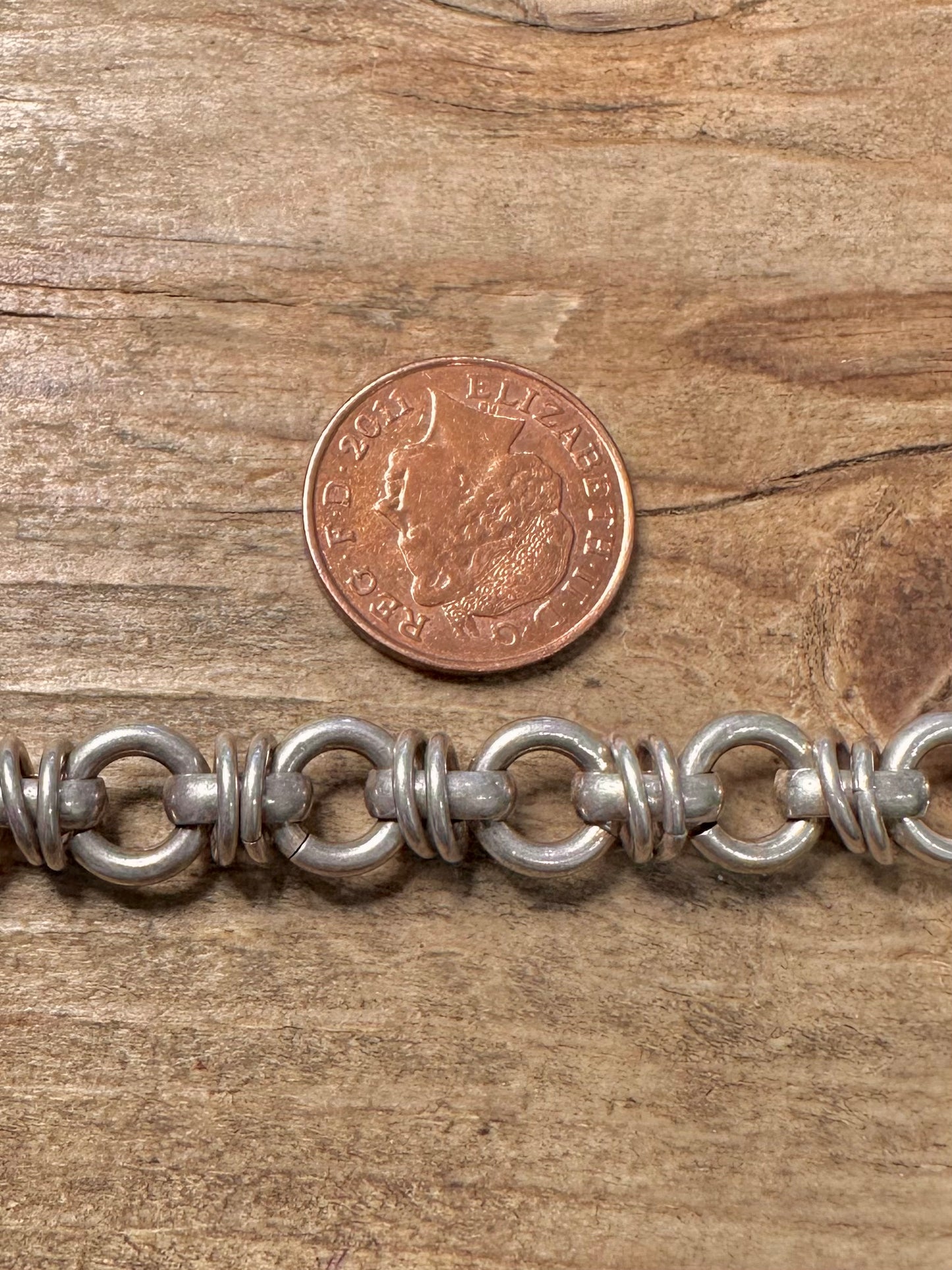 Vintage Circle Interlocking Link 925 Silver 7.6 inch Bracelet