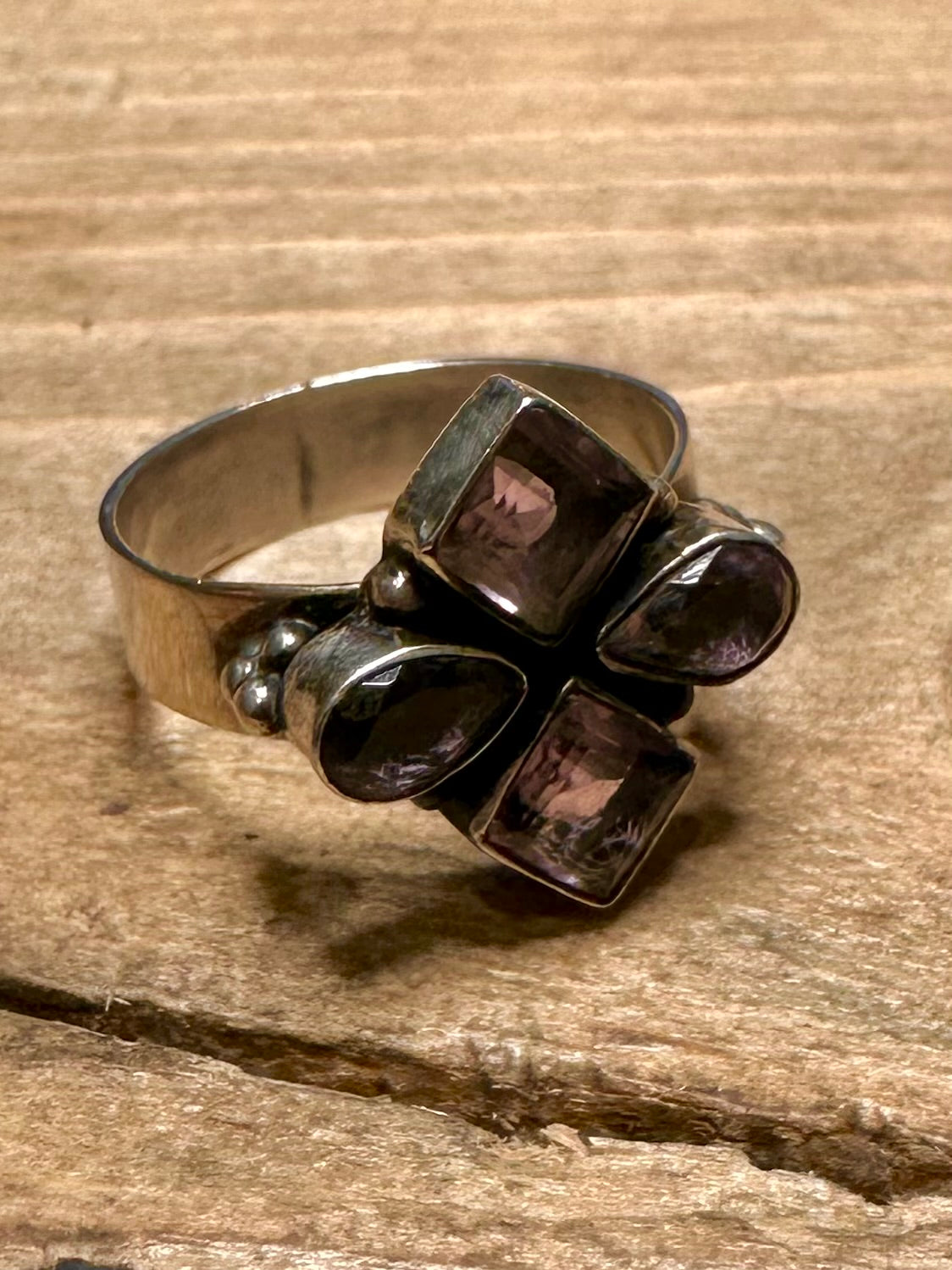 Vintage Amethyst Cluster 925 Silver Size Ring