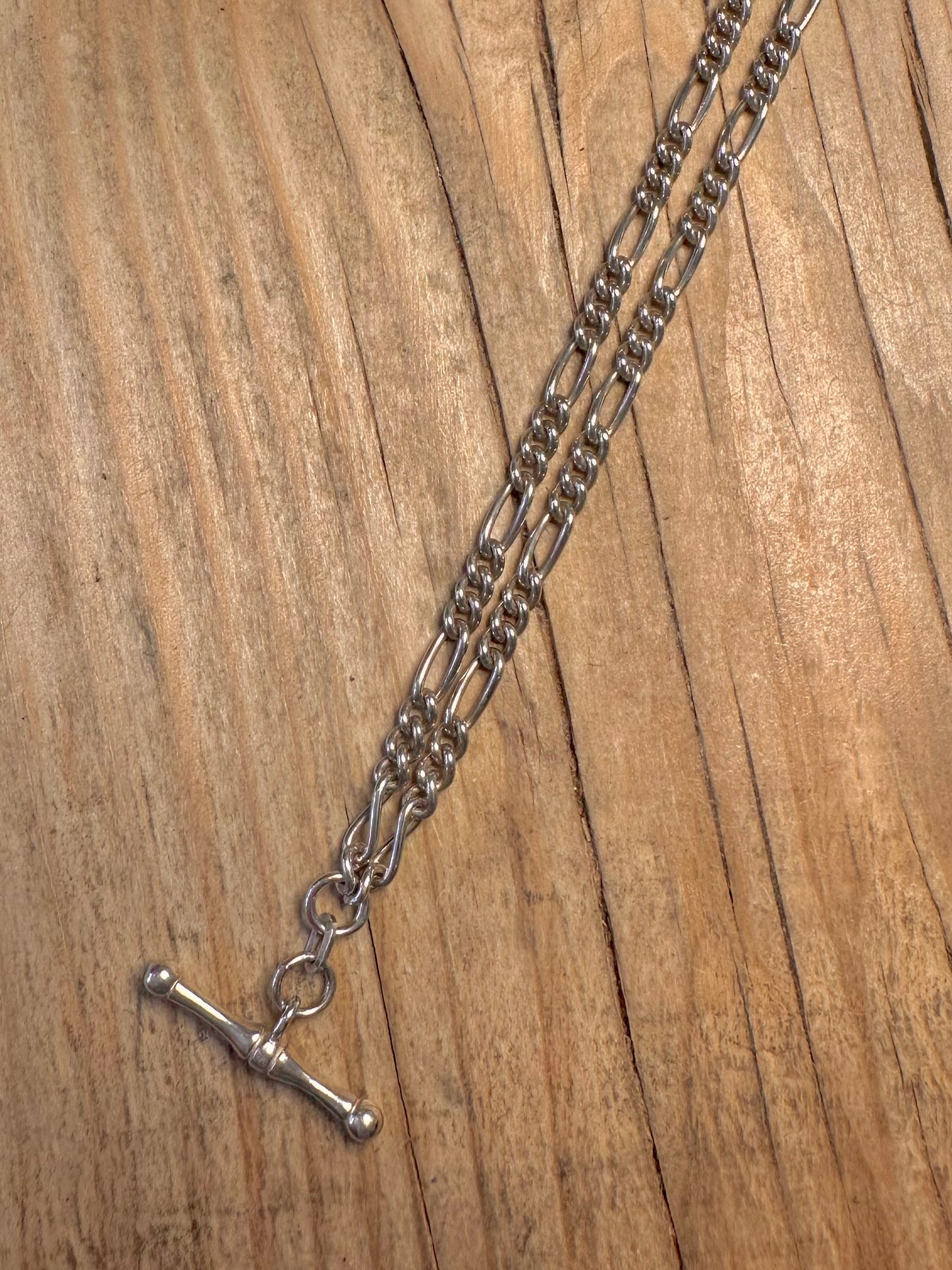 Vintage Albert Chain Figaro 925 Sterling Silver 18.5 inch Necklace