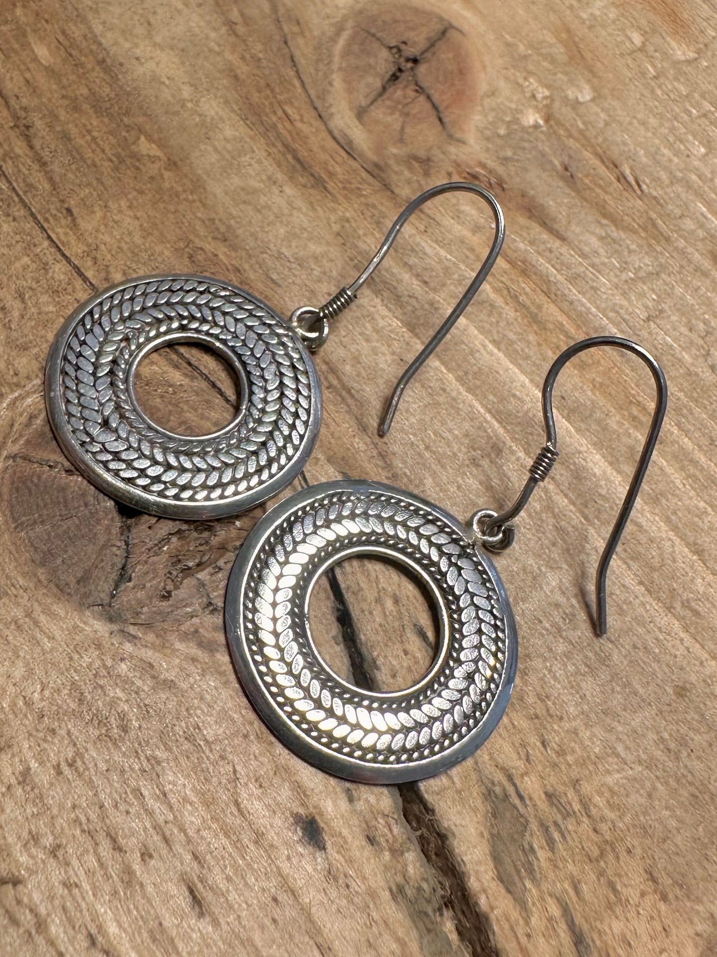 Vintage Large Tribal Circle 925 Silver Earrings