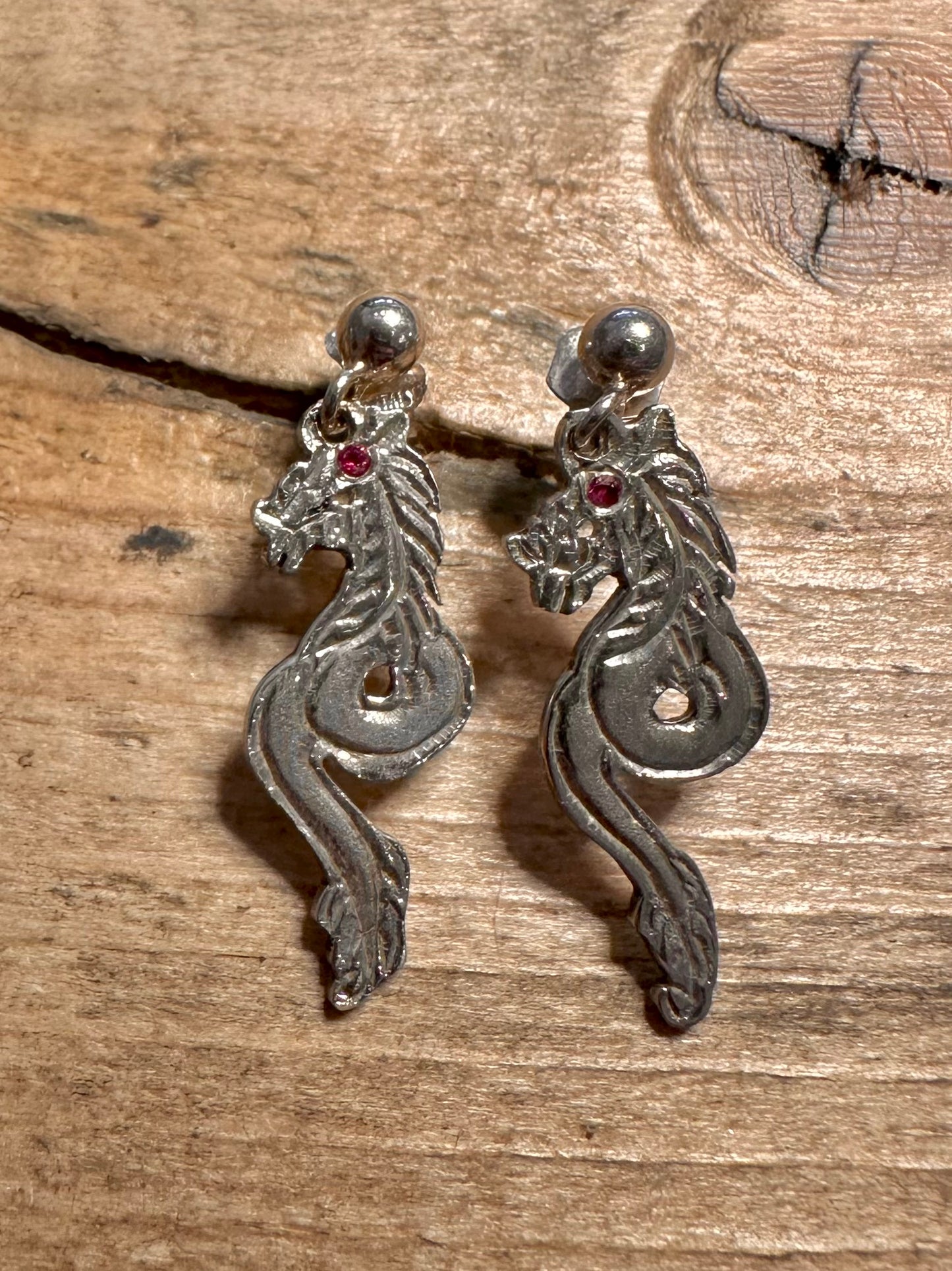 Abstract Dragon Red Stone 925 Silver Earrings